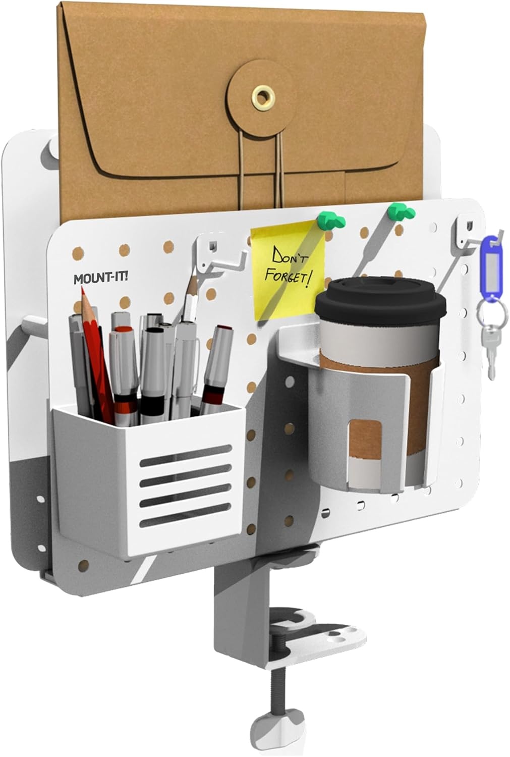 image:imageMountIt ClampOn Pegboard Organizer Adaptable Desk Storage for Home Office Gaming amp Crafting Easily Organize Essentials with Shelf Cup Holder amp Hooks WhiteWhite