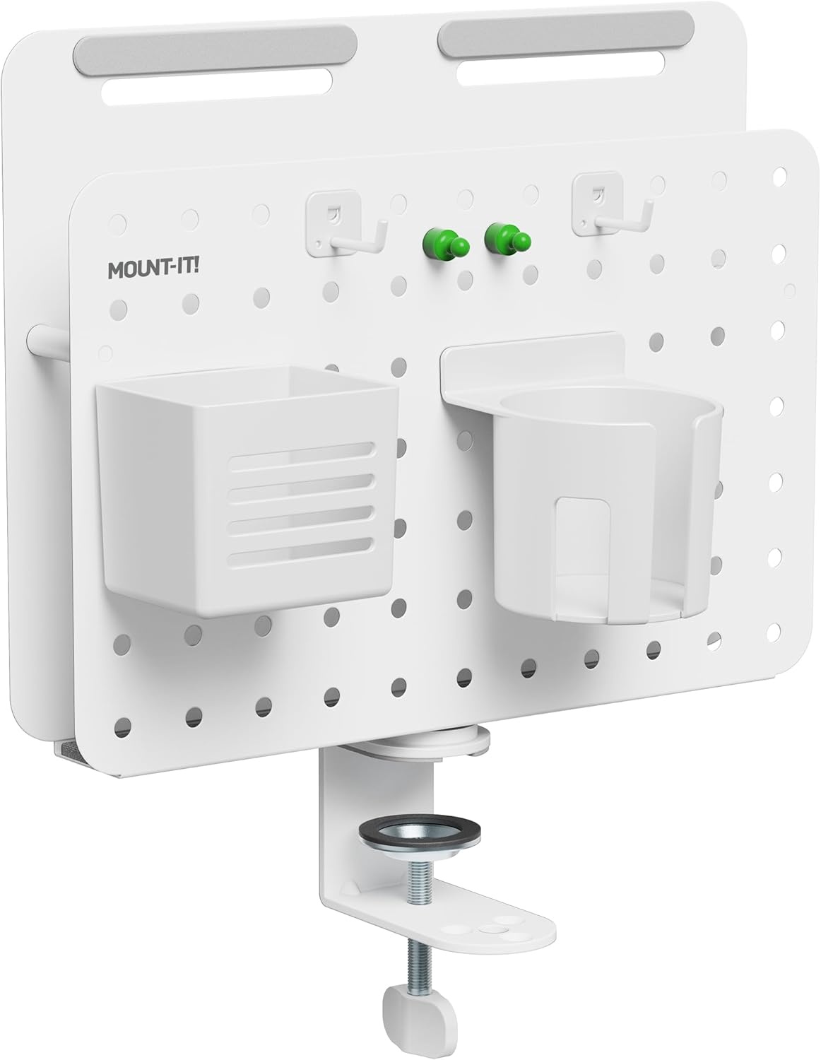 image:imageMountIt ClampOn Pegboard Organizer Adaptable Desk Storage for Home Office Gaming amp Crafting Easily Organize Essentials with Shelf Cup Holder amp Hooks WhiteWhite