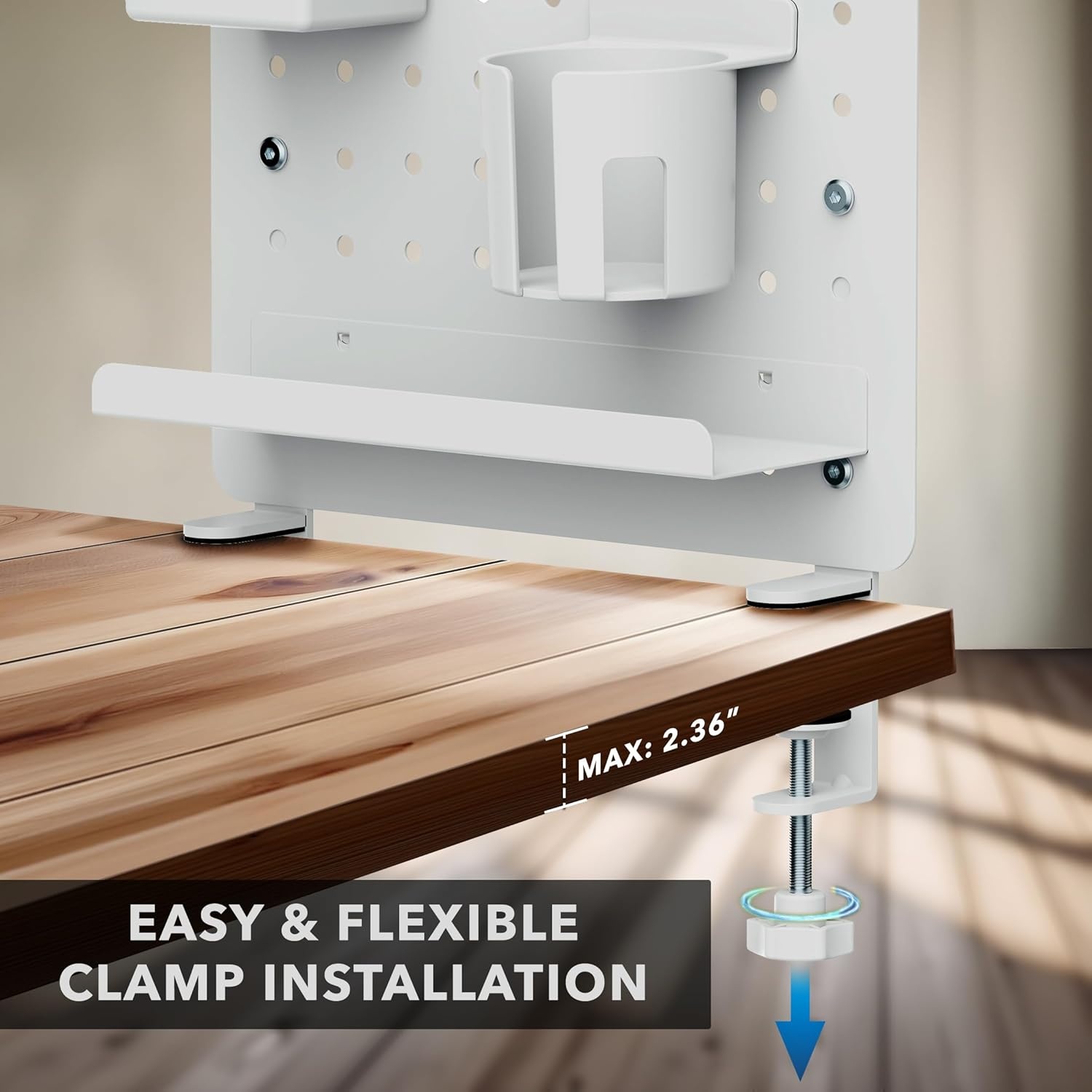 image:imageMountIt ClampOn Pegboard Organizer Adaptable Desk Storage for Home Office Gaming amp Crafting Easily Organize Essentials with Shelf Cup Holder amp Hooks WhiteWhite