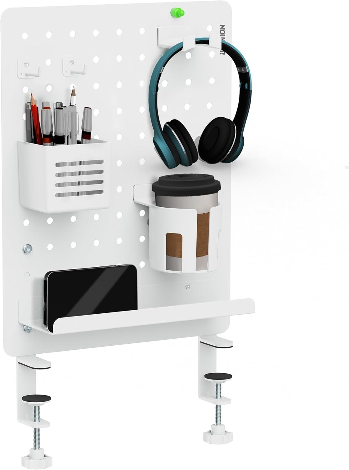 image:imageMountIt ClampOn Pegboard Organizer Adaptable Desk Storage for Home Office Gaming amp Crafting Easily Organize Essentials with Shelf Cup Holder amp Hooks WhiteWhite