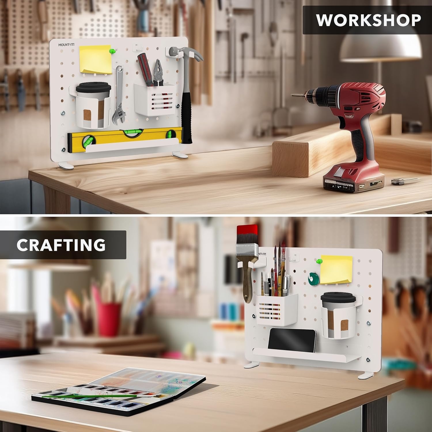 image:imageMountIt ClampOn Pegboard Organizer Adaptable Desk Storage for Home Office Gaming amp Crafting Easily Organize Essentials with Shelf Cup Holder amp Hooks WhiteWhite