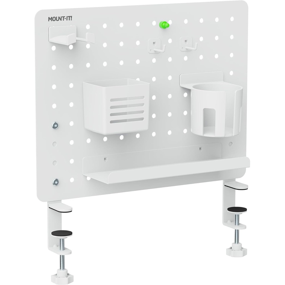 image:imageMountIt ClampOn Pegboard Organizer Adaptable Desk Storage for Home Office Gaming amp Crafting Easily Organize Essentials with Shelf Cup Holder amp Hooks WhiteWhite