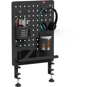 image:imageMountIt ClampOn Pegboard Organizer  Adaptable Desk Storage for Home Office Gaming amp Crafting  Easily Organize Essentials with Shelf Cup Holder amp Hooks WhiteBlack