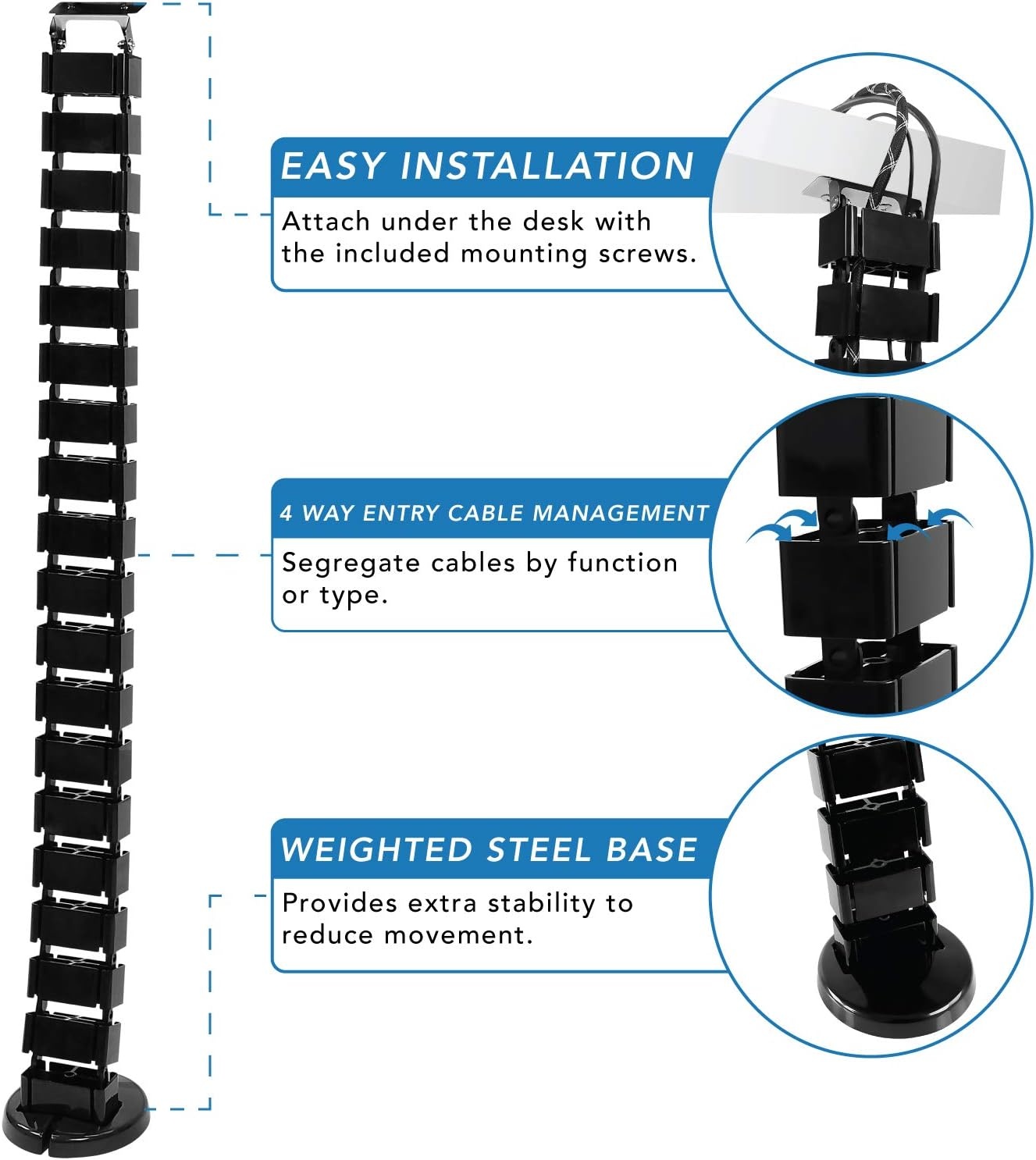 image:imageMountIt Cable Management Spine Desk Cord Organizer Vertebrae Keeps Power and AV Cords Safe and Organized 50 Inch Long Modular Wire Management Tray Black