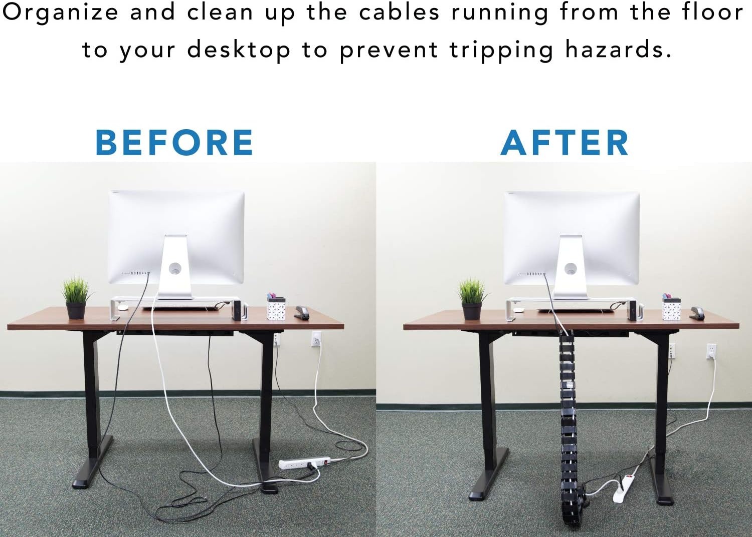 image:imageMountIt Cable Management Spine Desk Cord Organizer Vertebrae Keeps Power and AV Cords Safe and Organized 50 Inch Long Modular Wire Management Tray Black