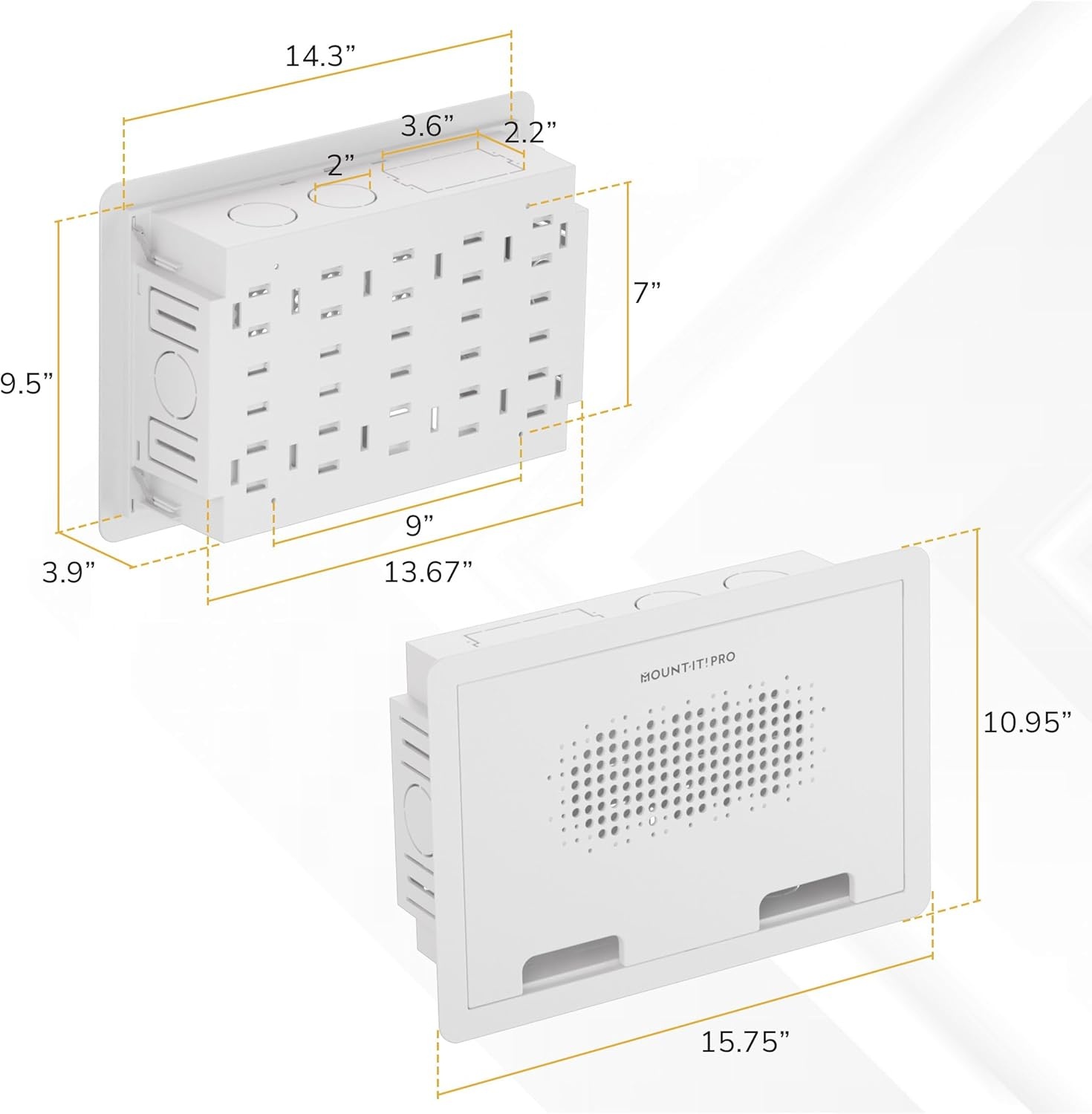 image:imageMountIt PRO 9 Recessed TV Box inWall Media Box with 2 Outlet Knockouts Ventilated Enclosure for Samsung One Connect Apple TV Roku Fire TV Stick Router WiFi Transparent Cable Management Kit9