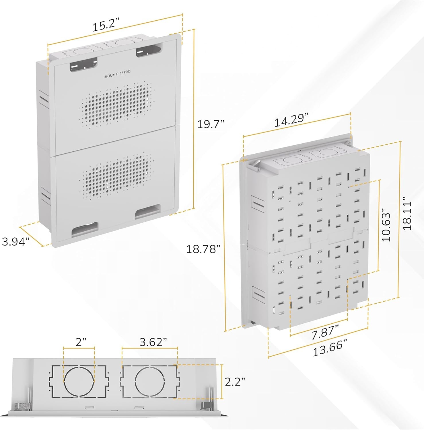 image:imageMountIt PRO 9 Recessed TV Box inWall Media Box with 2 Outlet Knockouts Ventilated Enclosure for Samsung One Connect Apple TV Roku Fire TV Stick Router WiFi Transparent Cable Management Kit17