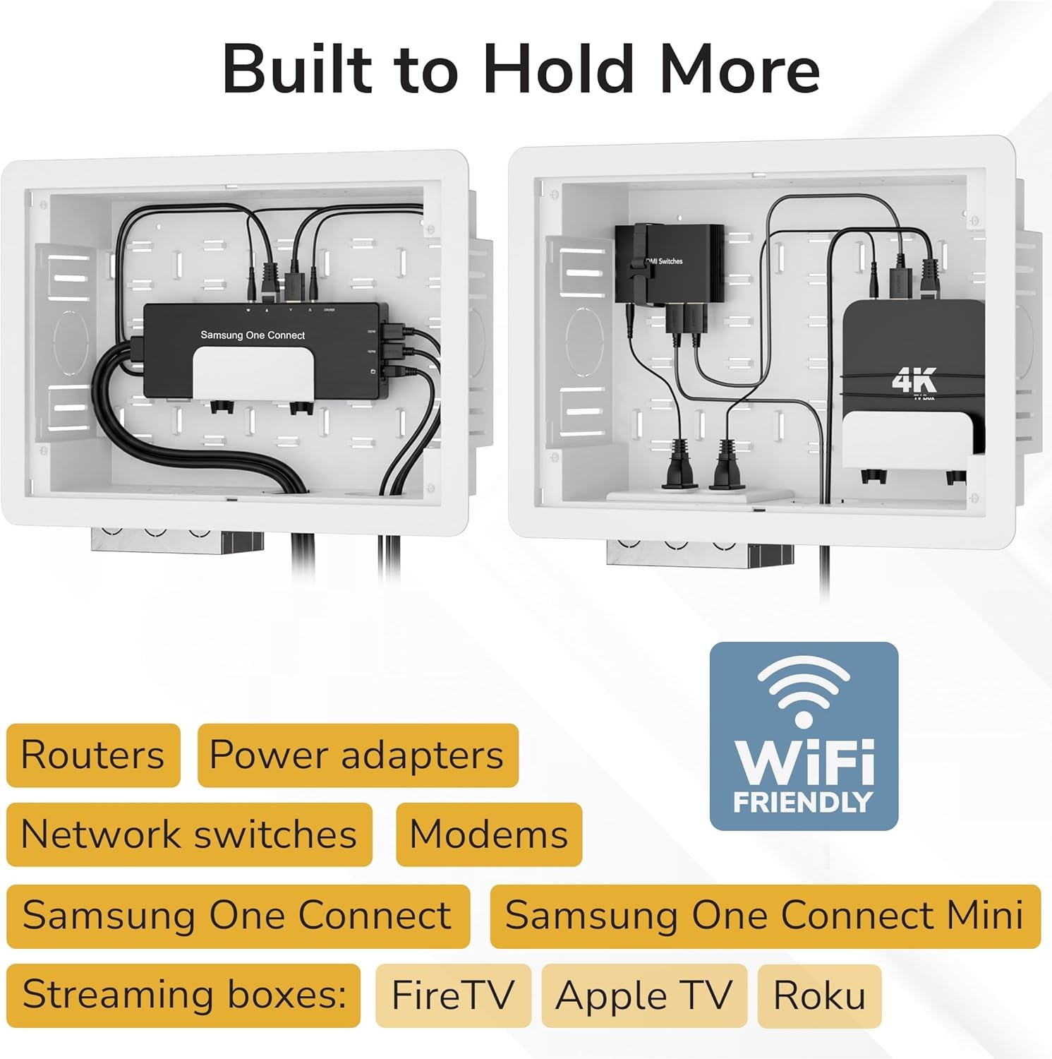 image:imageMountIt PRO 9 Recessed TV Box inWall Media Box with 2 Outlet Knockouts Ventilated Enclosure for Samsung One Connect Apple TV Roku Fire TV Stick Router WiFi Transparent Cable Management Kit9