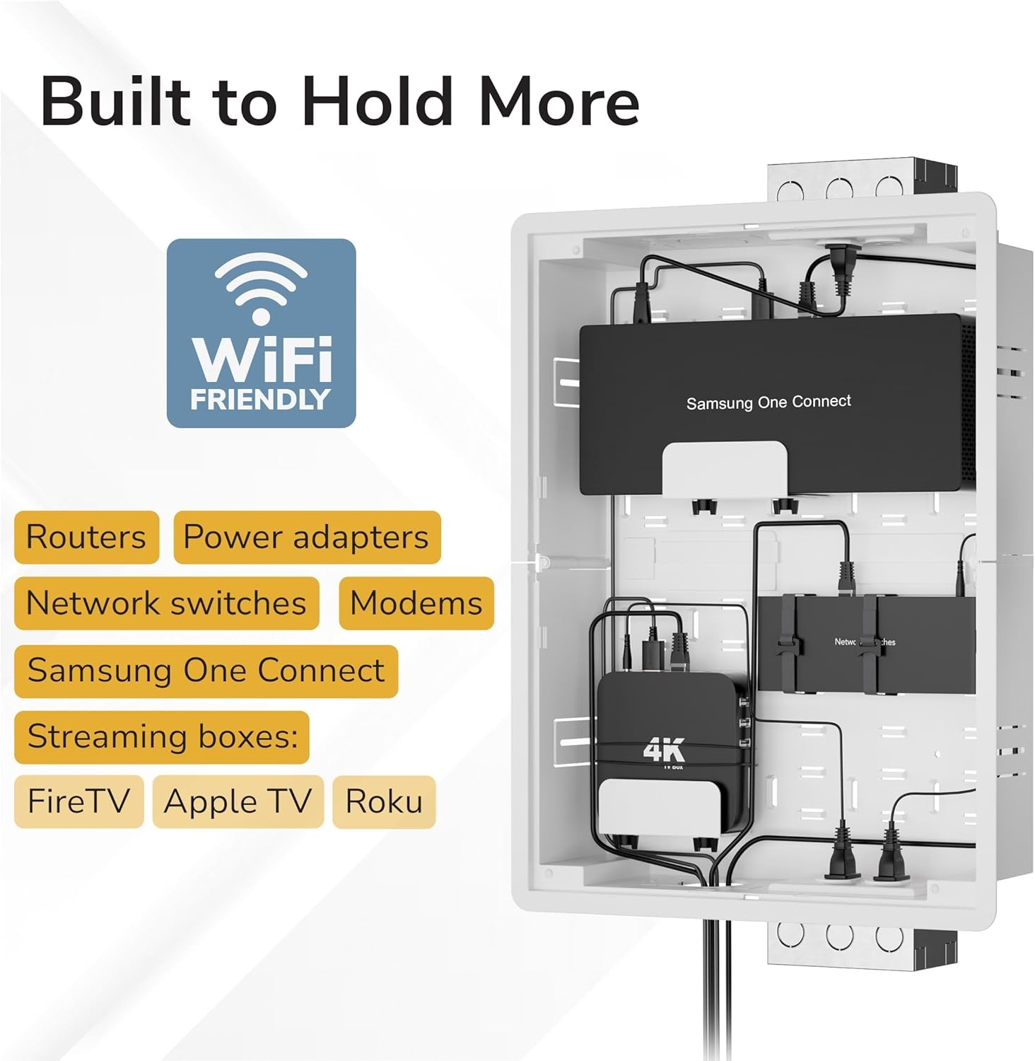 image:imageMountIt PRO 9 Recessed TV Box inWall Media Box with 2 Outlet Knockouts Ventilated Enclosure for Samsung One Connect Apple TV Roku Fire TV Stick Router WiFi Transparent Cable Management Kit17