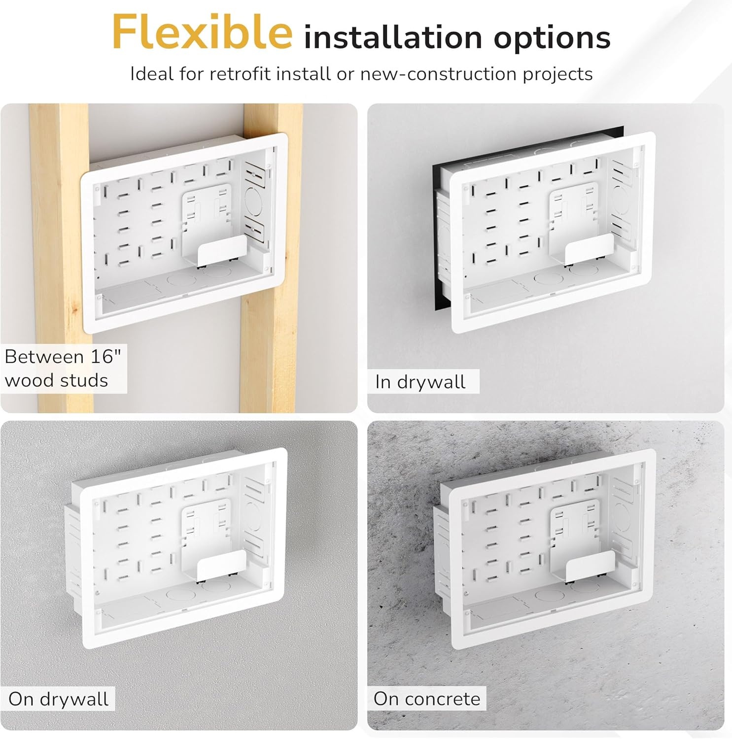 image:imageMountIt PRO 9 Recessed TV Box inWall Media Box with 2 Outlet Knockouts Ventilated Enclosure for Samsung One Connect Apple TV Roku Fire TV Stick Router WiFi Transparent Cable Management Kit9