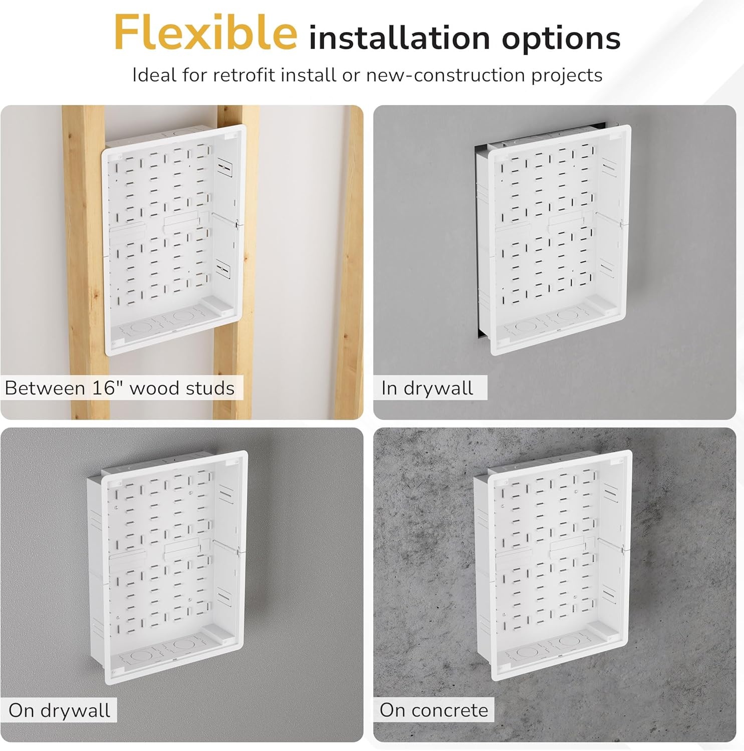 image:imageMountIt PRO 9 Recessed TV Box inWall Media Box with 2 Outlet Knockouts Ventilated Enclosure for Samsung One Connect Apple TV Roku Fire TV Stick Router WiFi Transparent Cable Management Kit17