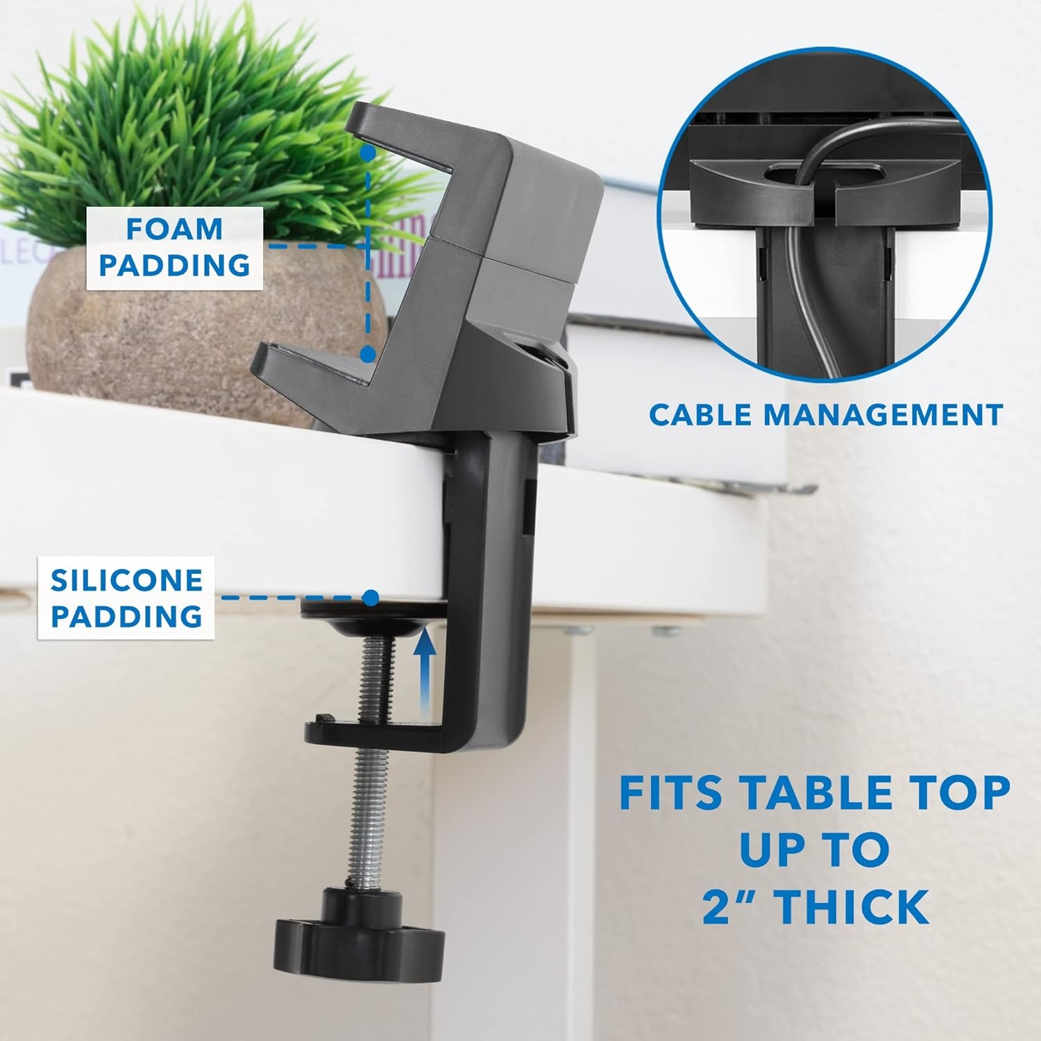 image:imageMountIt Power Strip Holder Clamp Desk Mount with Included Surge Protector Black Desktop Power Outlet with 3 USB Ports and 3 AC Power Outlets Adjustable Power Strip Clamp MountBlack