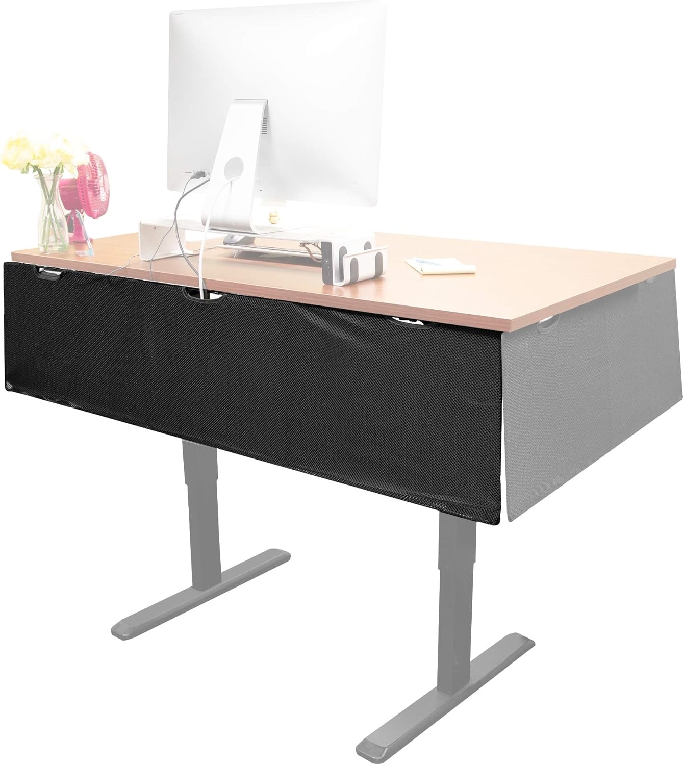 image:imageMountIt Under Desk Privacy Panel for Sit Stand Workstations 41 Inches Wide with Cable Management and Organizer Pockets Modesty Desk Skirt for Home and Office Black60 inches