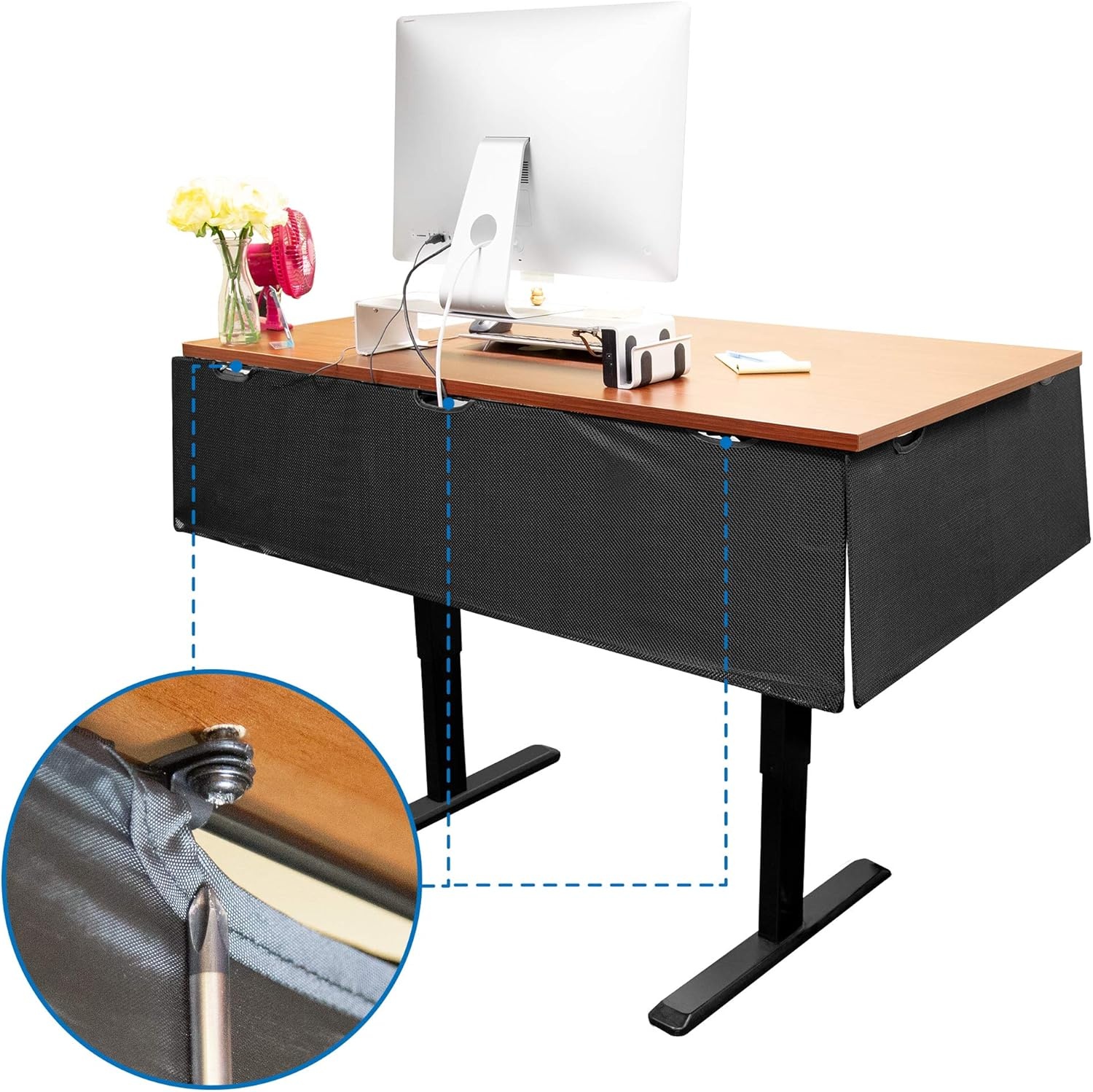 image:imageMountIt Under Desk Privacy Panel for Sit Stand Workstations 41 Inches Wide with Cable Management and Organizer Pockets Modesty Desk Skirt for Home and Office Black60 inches