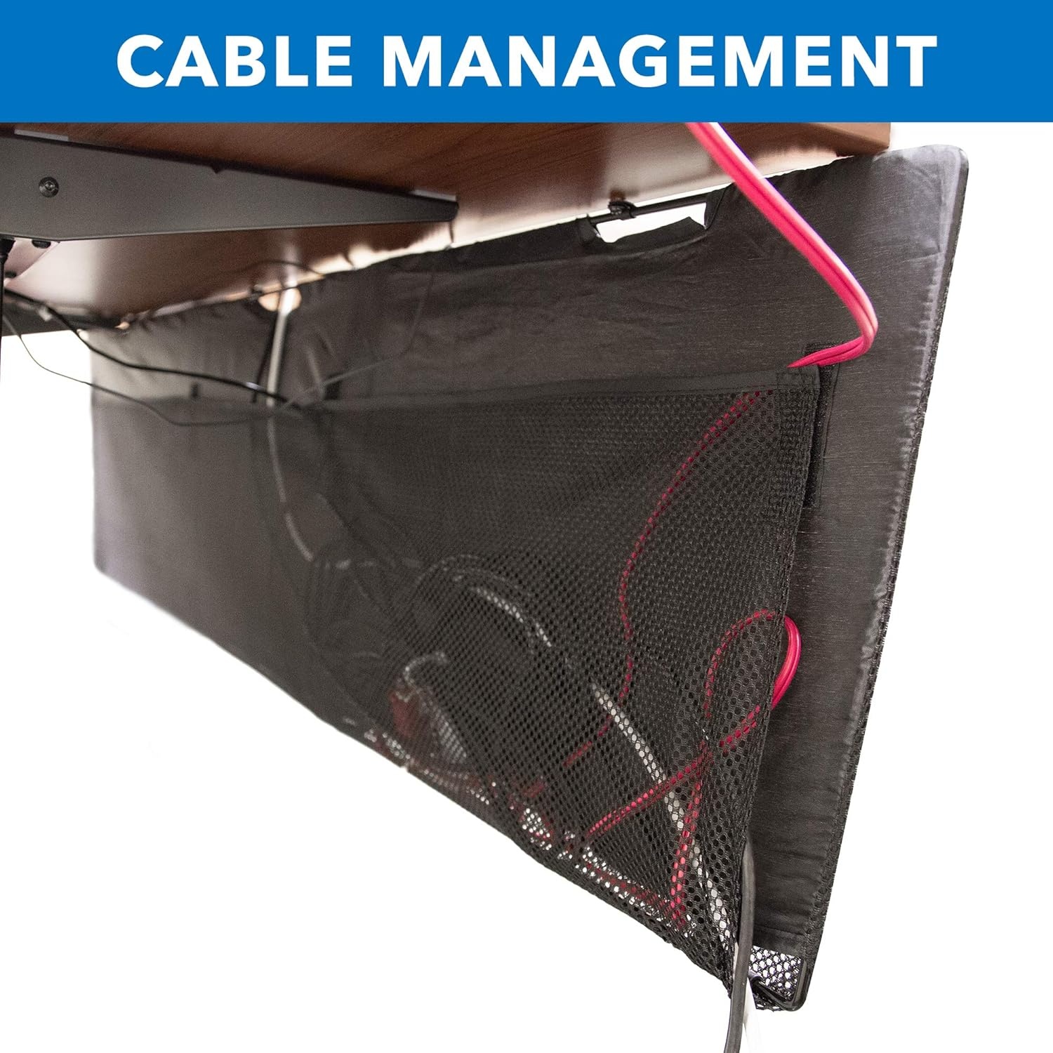image:imageMountIt Under Desk Privacy Panel for Sit Stand Workstations 41 Inches Wide with Cable Management and Organizer Pockets Modesty Desk Skirt for Home and Office Black60 inches