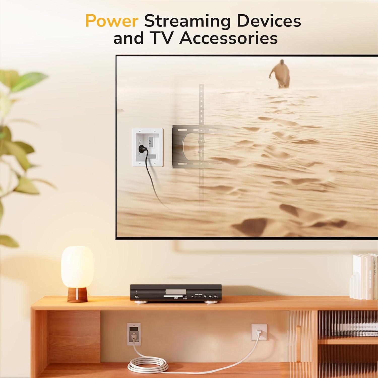 image:imageMountIt inWall TV Cable Concealer Kit with Recessed Power Triple Outlet 9ft Cord and Hand Saw Easy Safe Cable Management for Organized TV and Home Theater SetupsDual Outlet USB 5ft External 9ft InWall
