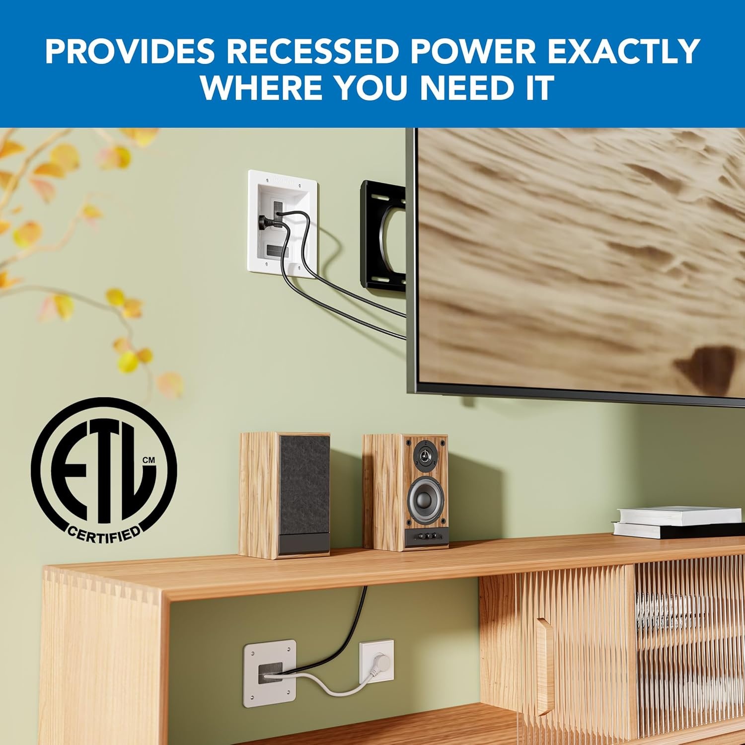 image:imageMountIt inWall TV Cable Concealer Kit with Recessed Power Triple Outlet 9ft Cord and Hand Saw Easy Safe Cable Management for Organized TV and Home Theater SetupsTriple Outlet 9ft Extension Cord