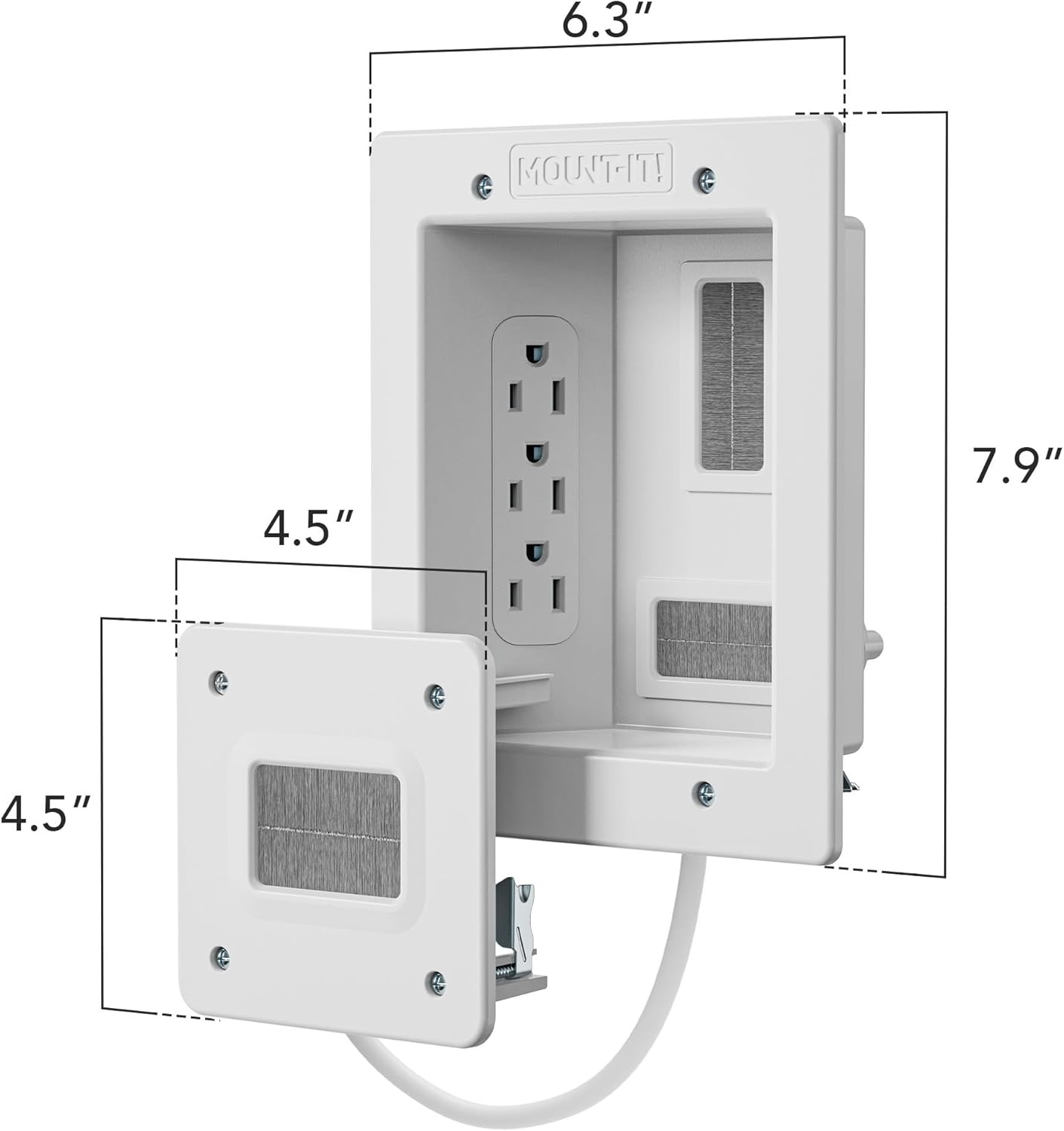 image:imageMountIt inWall TV Cable Concealer Kit with Recessed Power Triple Outlet 9ft Cord and Hand Saw Easy Safe Cable Management for Organized TV and Home Theater SetupsTriple Outlet 9ft Extension Cord