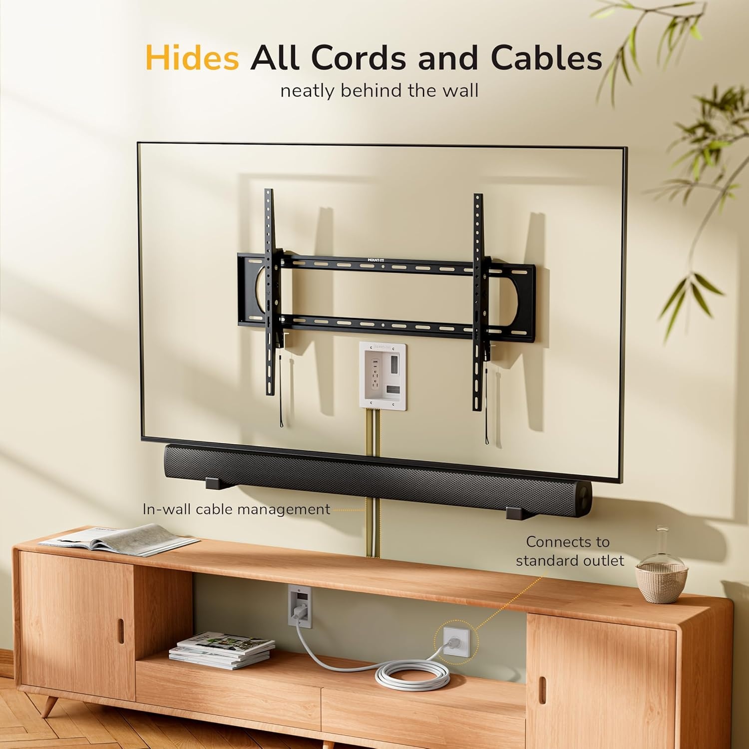 image:imageMountIt inWall TV Cable Concealer Kit with Recessed Power Triple Outlet 9ft Cord and Hand Saw Easy Safe Cable Management for Organized TV and Home Theater SetupsDual Outlet USB 5ft External 9ft InWall