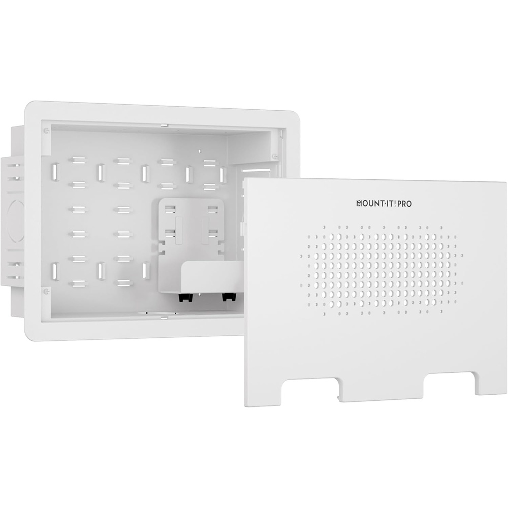 image:imageMountIt PRO 9 Recessed TV Box inWall Media Box with 2 Outlet Knockouts Ventilated Enclosure for Samsung One Connect Apple TV Roku Fire TV Stick Router WiFi Transparent Cable Management Kit9