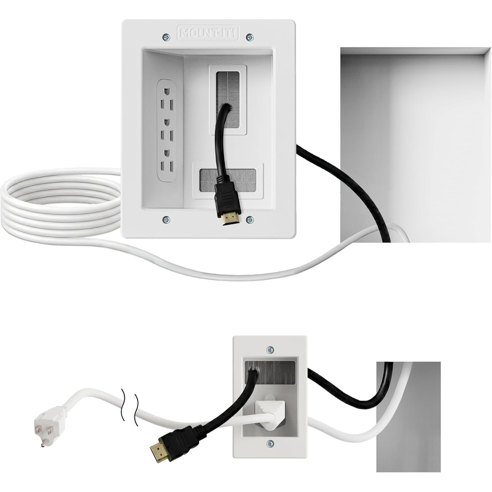 image:imageMountIt inWall TV Cable Concealer Kit with Recessed Power Triple Outlet 9ft Cord and Hand Saw Easy Safe Cable Management for Organized TV and Home Theater SetupsTriple Outlet 5ft External 9ft InWall