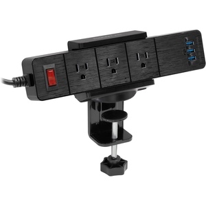 image:imageMountIt Power Strip Holder Clamp Desk Mount with Included Surge Protector  Black Desktop Power Outlet with 3 USB Ports and 3 AC Power Outlets  Adjustable Power Strip Clamp MountBlack