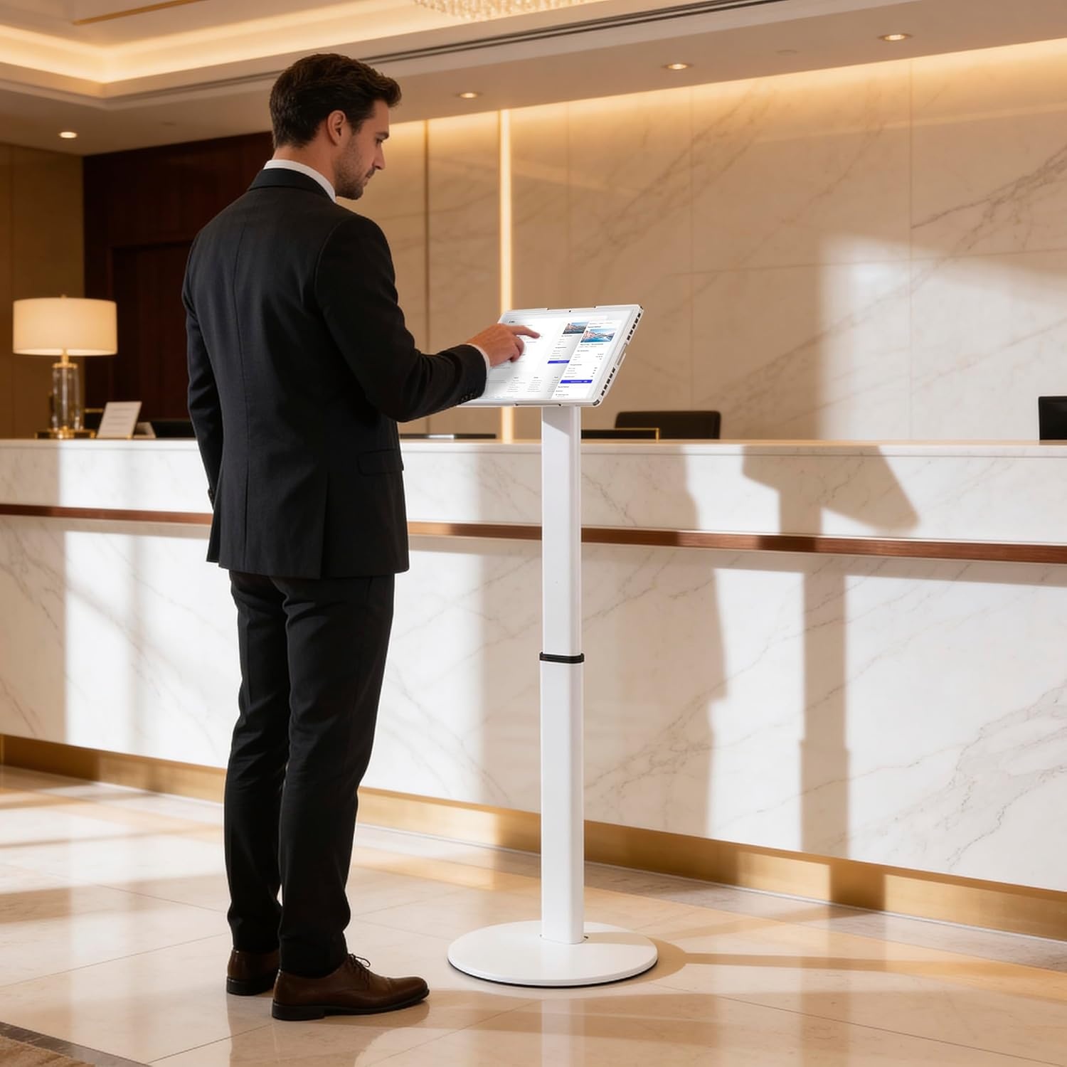image:imageMountIt AntiTheft Universal Tablet Floor Stand Kiosk Locking Enclosure for iPad Galaxy Tab amp Surface Pro 97131 Height Adjustable 27547 Commercial Kiosk Stand BlackWhite