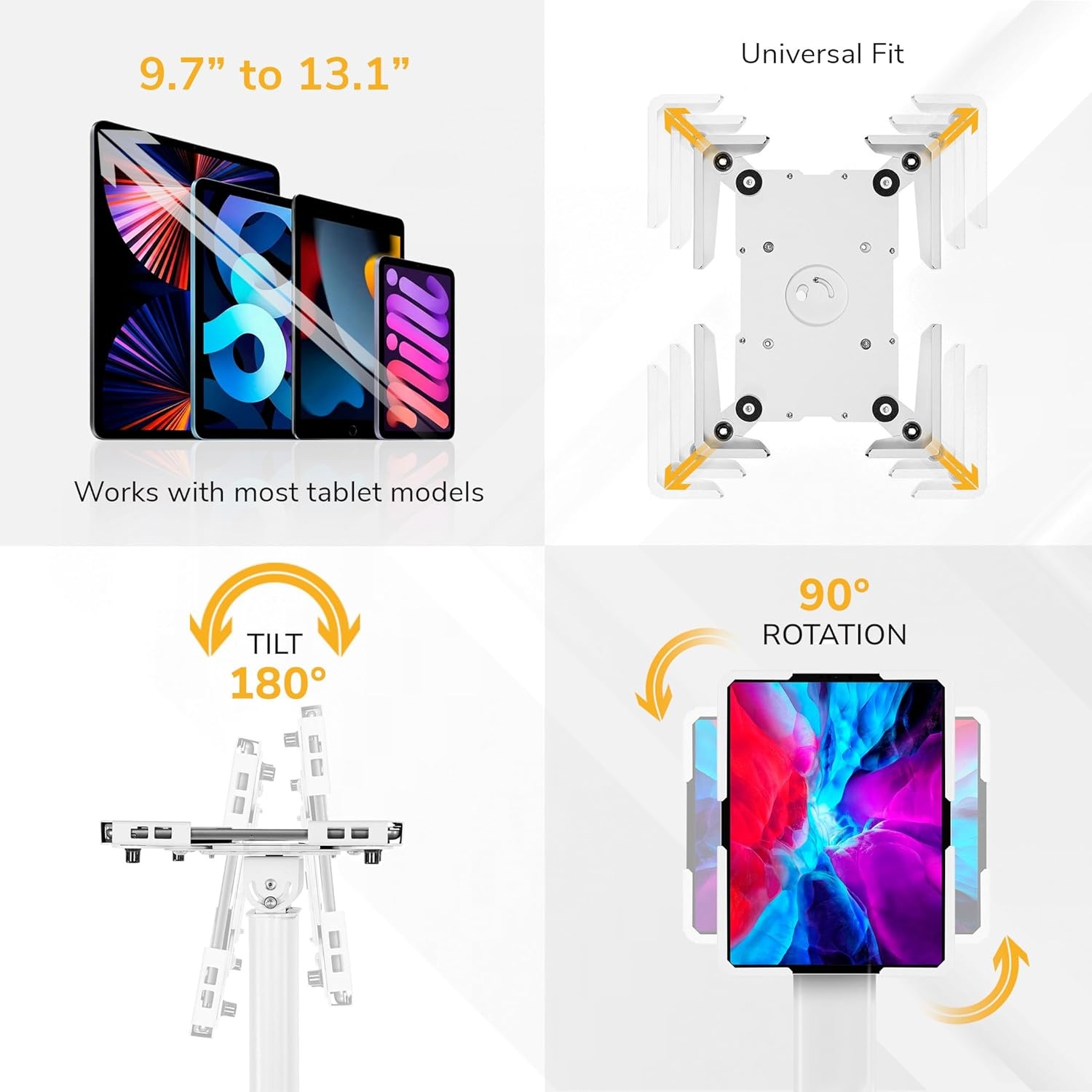 image:imageMountIt AntiTheft Universal Tablet Floor Stand Kiosk Locking Enclosure for iPad Galaxy Tab amp Surface Pro 97131 Height Adjustable 27547 Commercial Kiosk Stand BlackWhite