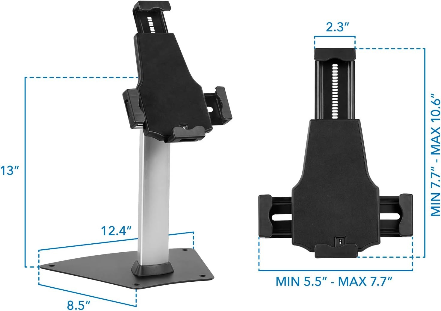 image:imageMountIt AntiTheft Universal iPad amp Samsung Tablet Floor Stand Kiosk Locking Clamp Height Adjustable 248425 360 Rotating POS Kiosk for 7911 Tablets SilverCounter Wide Base