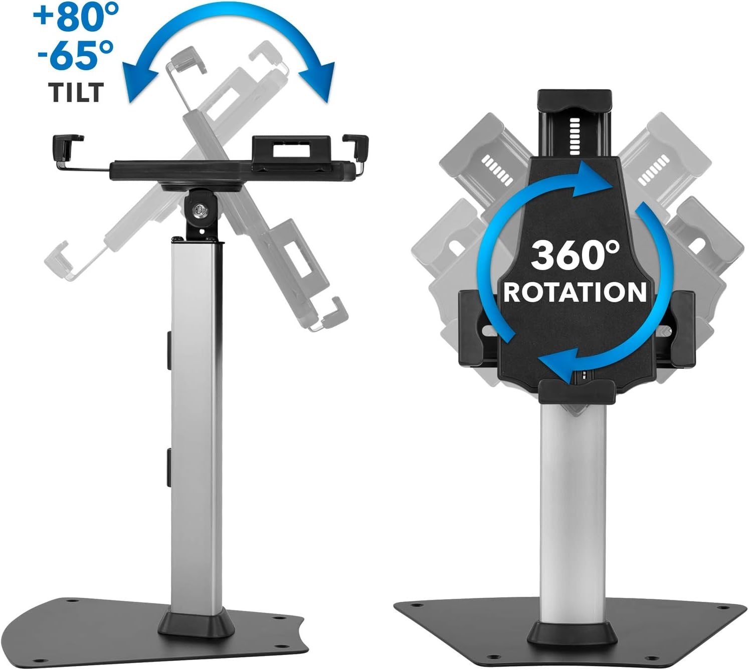 image:imageMountIt AntiTheft Universal iPad amp Samsung Tablet Floor Stand Kiosk Locking Clamp Height Adjustable 248425 360 Rotating POS Kiosk for 7911 Tablets SilverCounter Wide Base