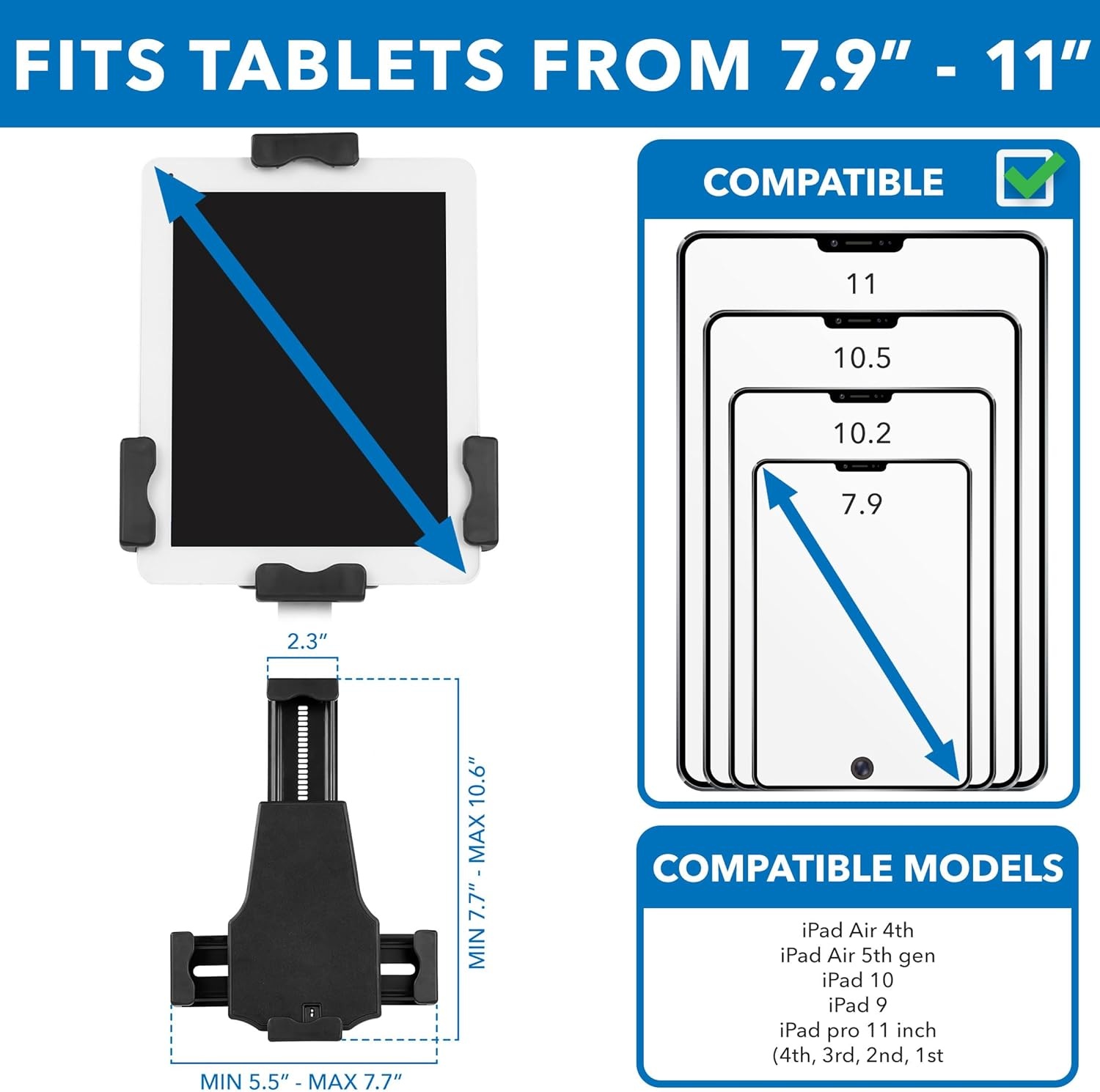 image:imageMountIt AntiTheft Universal iPad amp Samsung Tablet Floor Stand Kiosk Locking Clamp Height Adjustable 248425 360 Rotating POS Kiosk for 7911 Tablets SilverCounter Wide Base