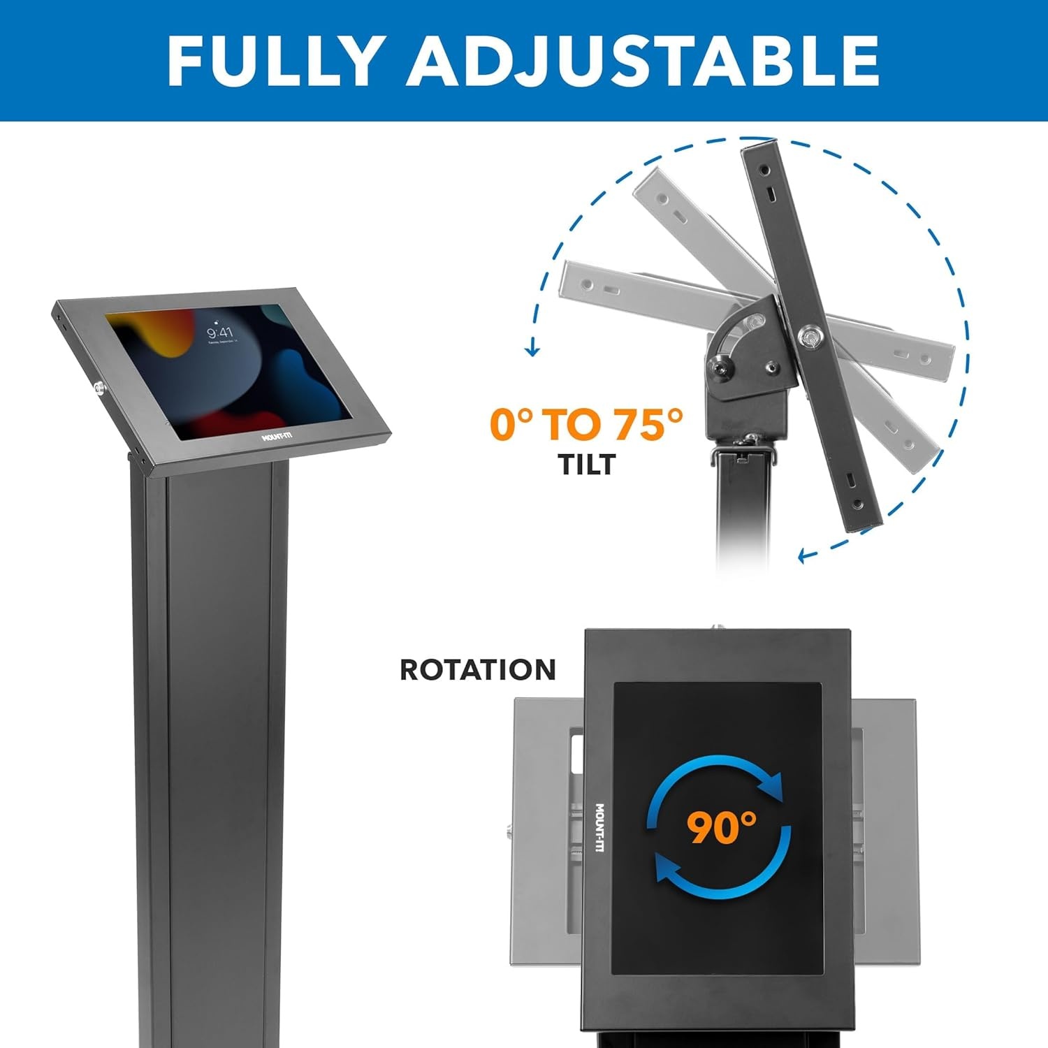 image:imageMountIt AntiTheft iPad Floor Stand Kiosk Locking Tablet Floor Stand for iPad Gen 711 amp A16 Air amp Pro 10211 Commercial Kiosk for Retail Lobby amp Trade Show BlackBlack