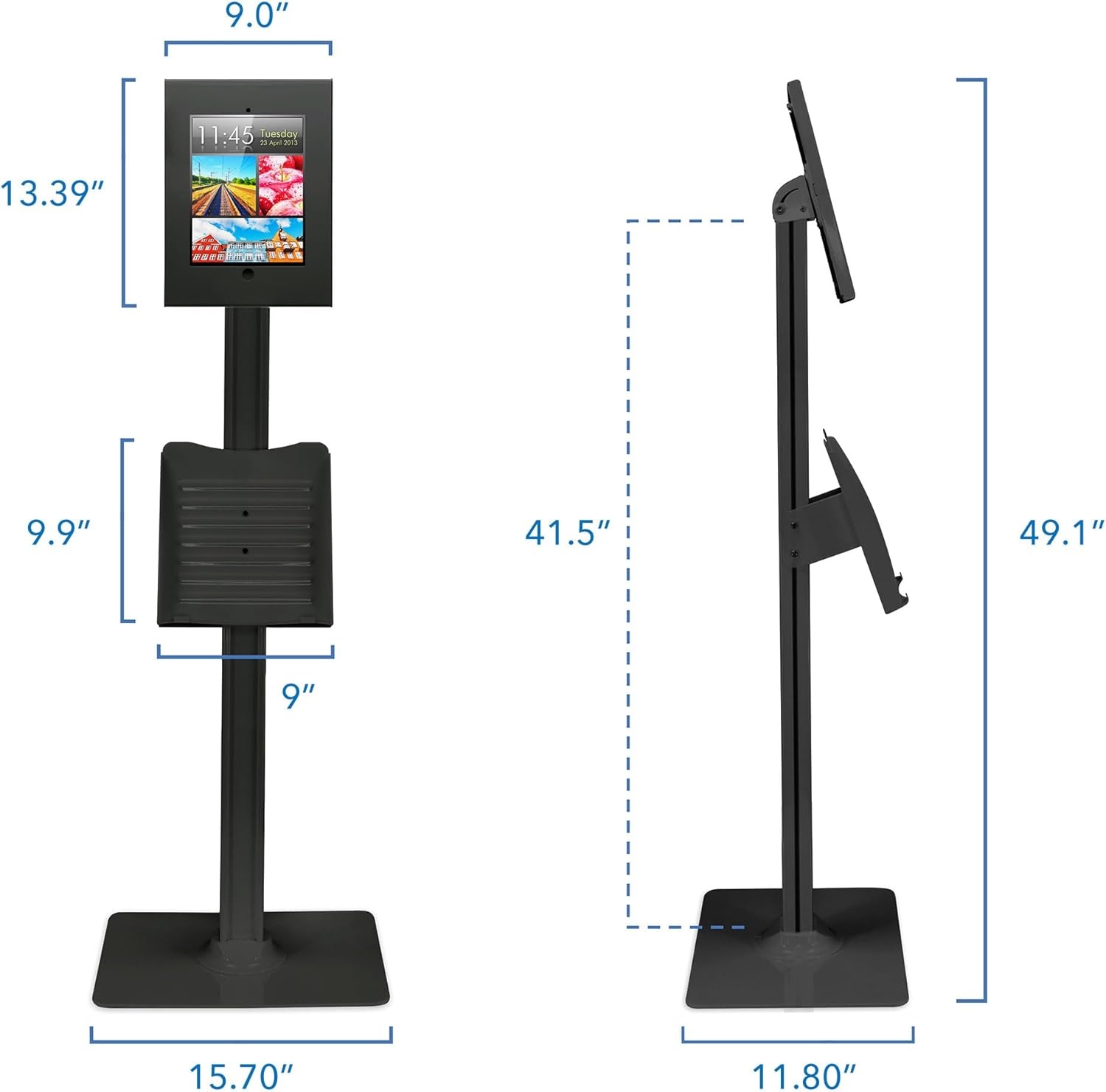 image:imageMountIt AntiTheft iPad Tablet Floor Stand Kiosk with Literature Holder Lockable Enclosure for iPad Gen 711 Pro amp Air A16 90 Rotation amp 75 Tilt Commercial Kiosk Stand Bolt Down Base BlackWhite