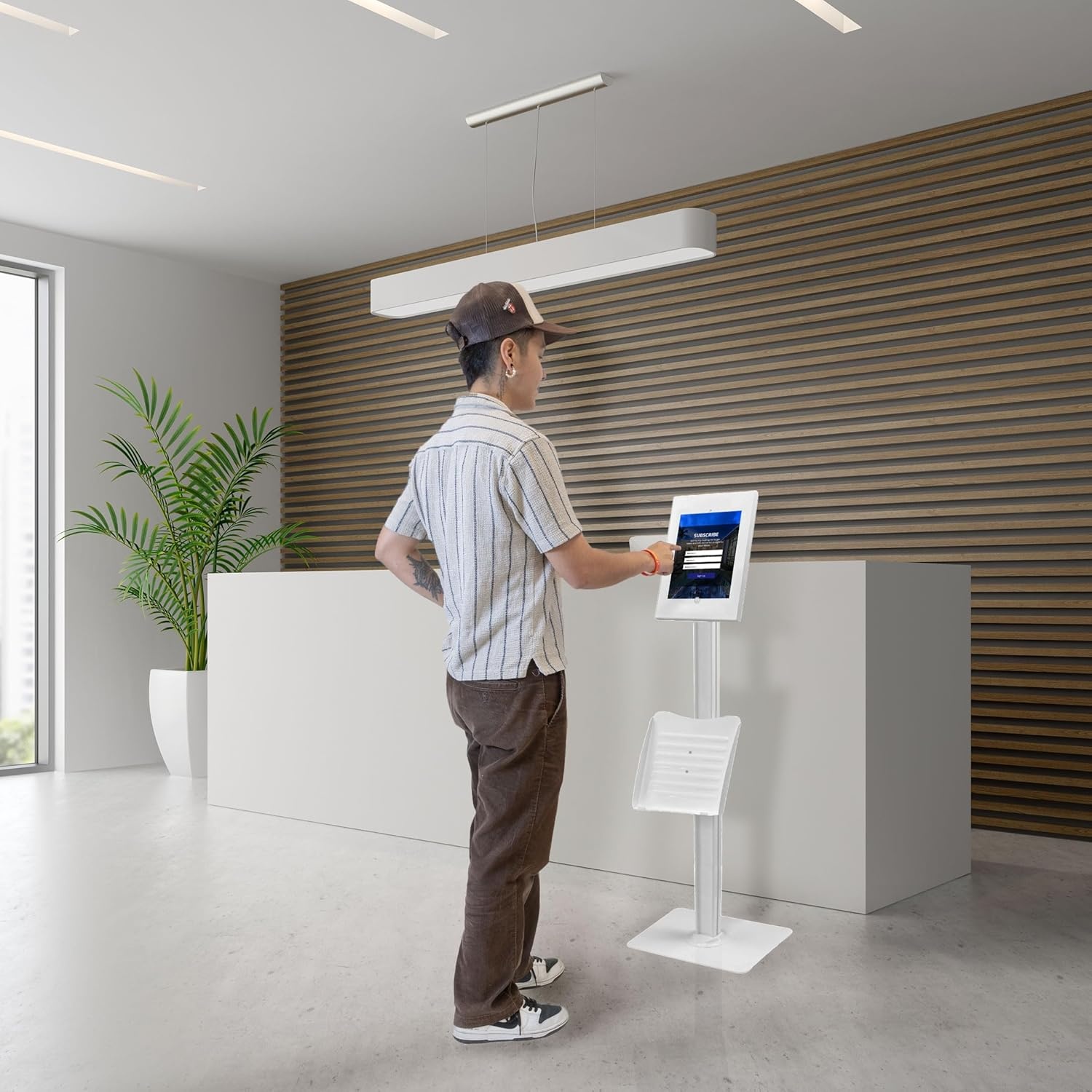 image:imageMountIt AntiTheft iPad Tablet Floor Stand Kiosk with Literature Holder Lockable Enclosure for iPad Gen 711 Pro amp Air A16 90 Rotation amp 75 Tilt Commercial Kiosk Stand Bolt Down Base BlackWhite