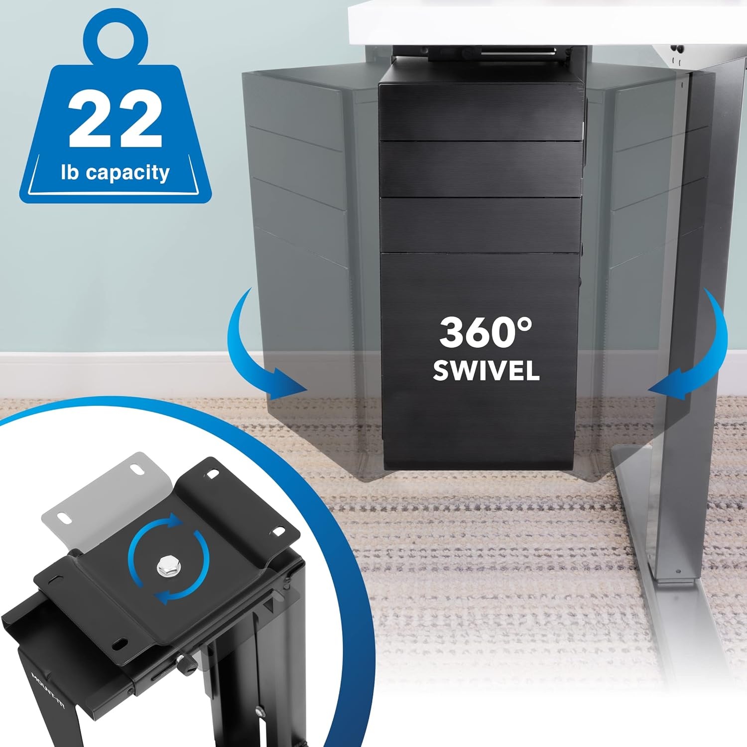 image:imageMountIt CPU Under Desk Mount Bracket Computer Tower Wall and Under Counter Holder 360 Degree Swivel Adjustable Height and Width WallMountablesmall large