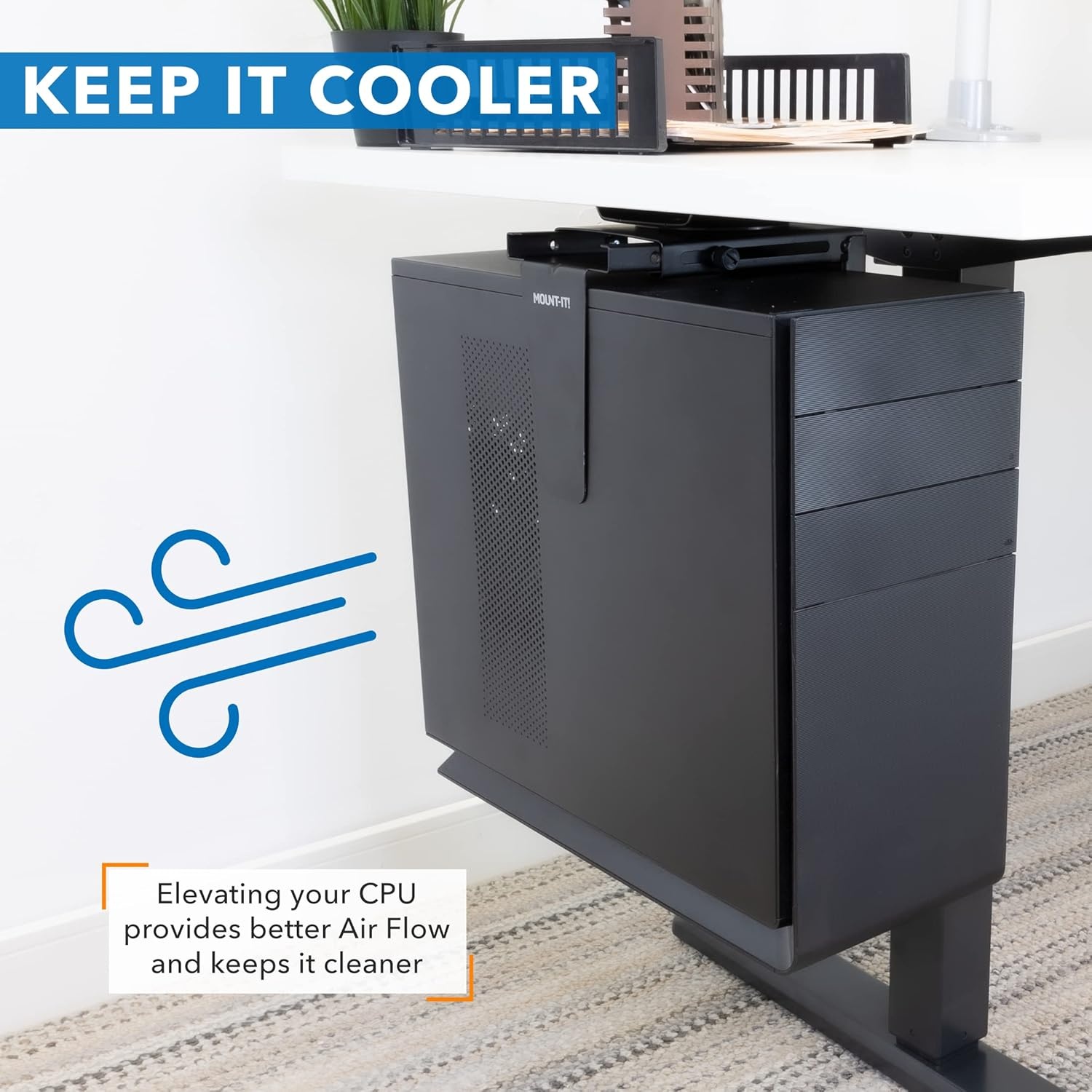 image:imageMountIt CPU Under Desk Mount Bracket Computer Tower Wall and Under Counter Holder 360 Degree Swivel Adjustable Height and Width WallMountablesmall large