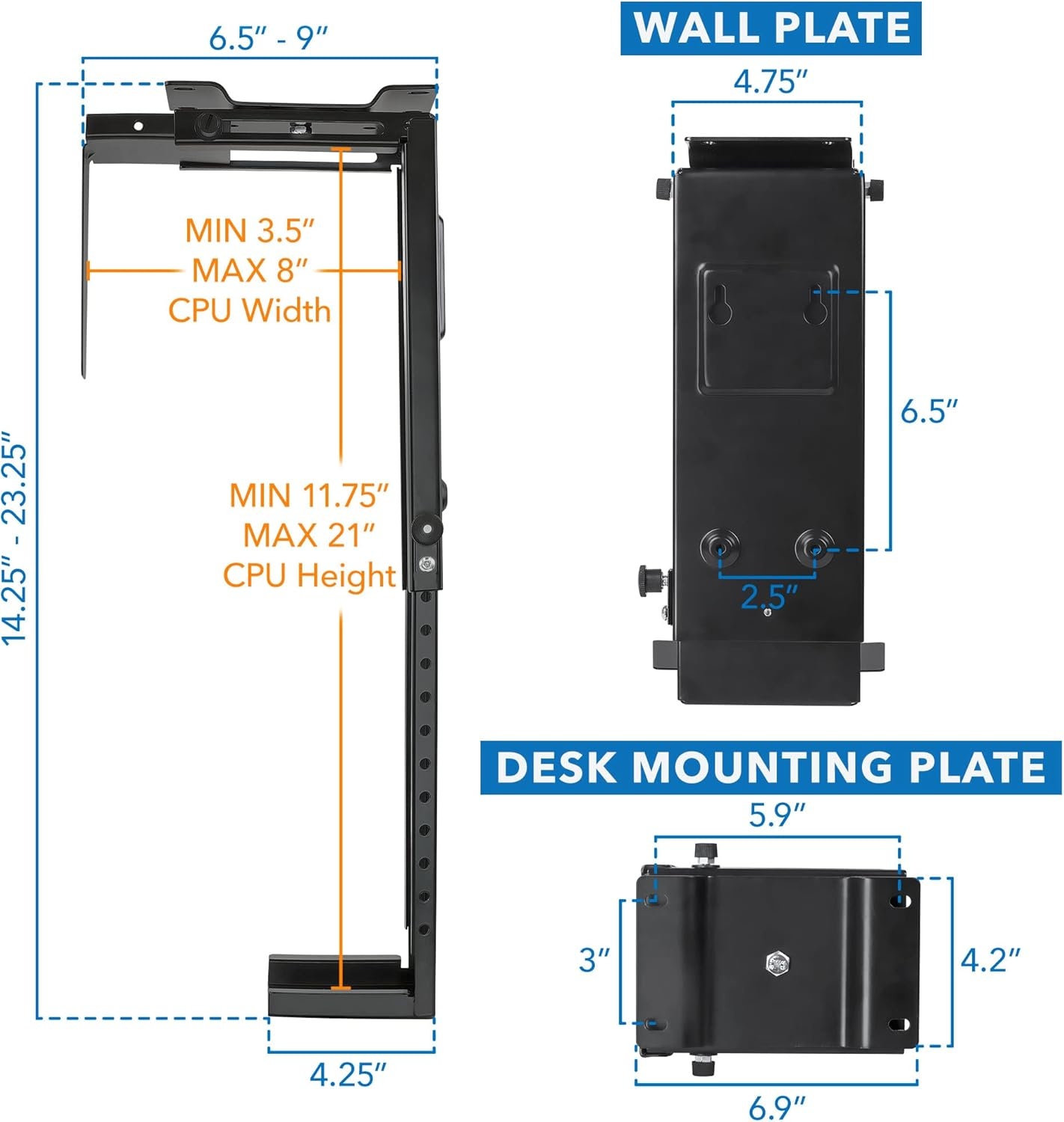image:imageMountIt CPU Under Desk Mount Bracket Computer Tower Wall and Under Counter Holder 360 Degree Swivel Adjustable Height and Width WallMountablesmall large