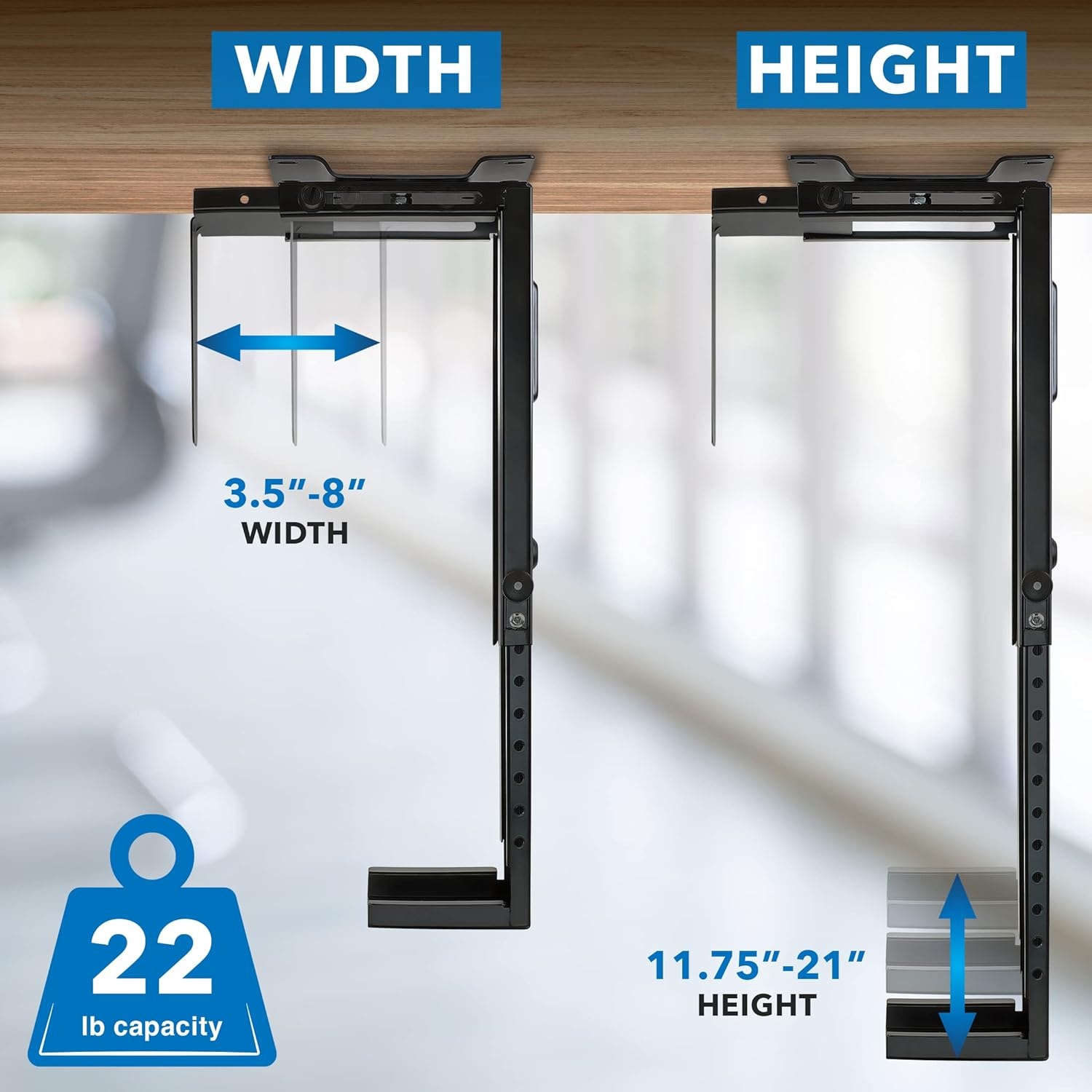 image:imageMountIt CPU Under Desk Mount Bracket Computer Tower Wall and Under Counter Holder 360 Degree Swivel Adjustable Height and Width WallMountablesmall large