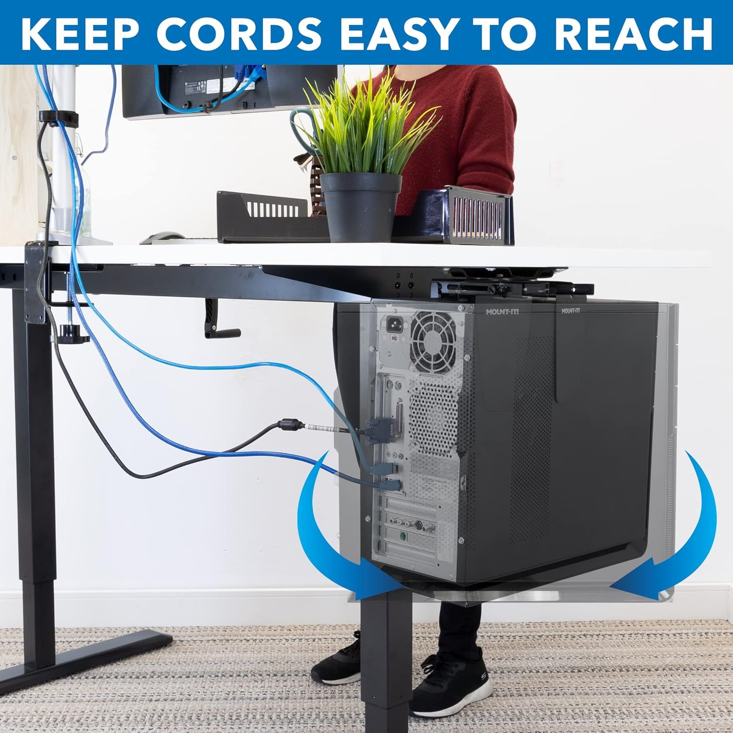 image:imageMountIt CPU Under Desk Mount Bracket Computer Tower Wall and Under Counter Holder 360 Degree Swivel Adjustable Height and Width WallMountablesmall large
