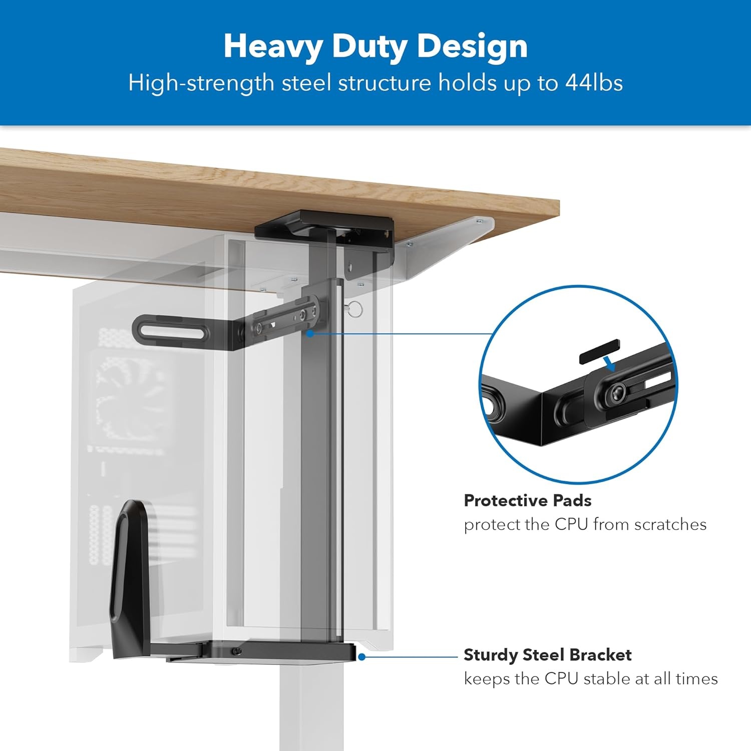 image:imageMountIt CPU Under Desk Mount Bracket Height Adjustable Heavy Duty Computer Tower Wall Mount 44 lbs Weight Capacity Adjustable Width Computer Case Holder Installation Under Desk or On Wall Black
