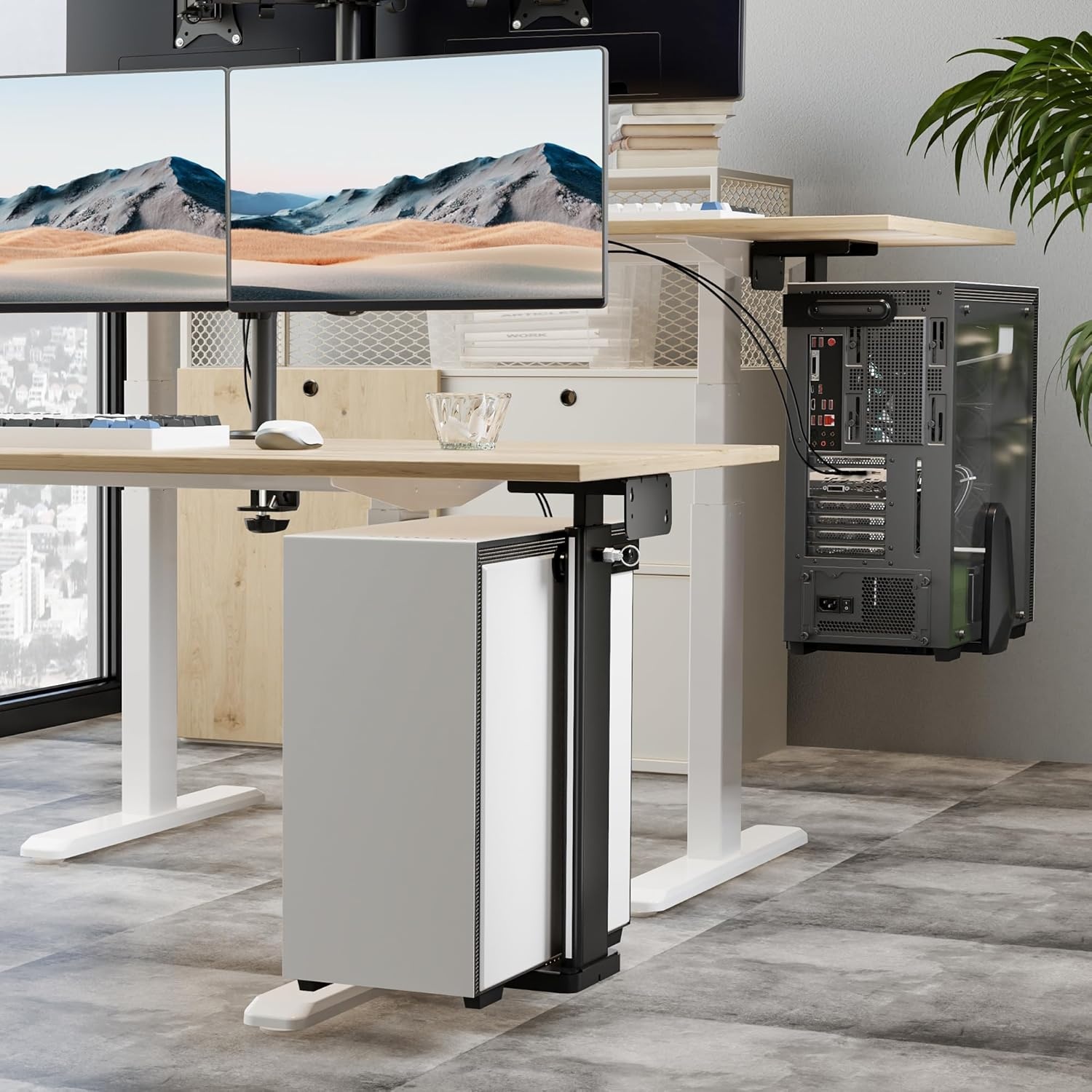 image:imageMountIt CPU Under Desk Mount Bracket Height Adjustable Heavy Duty Computer Tower Wall Mount 44 lbs Weight Capacity Adjustable Width Computer Case Holder Installation Under Desk or On Wall Black