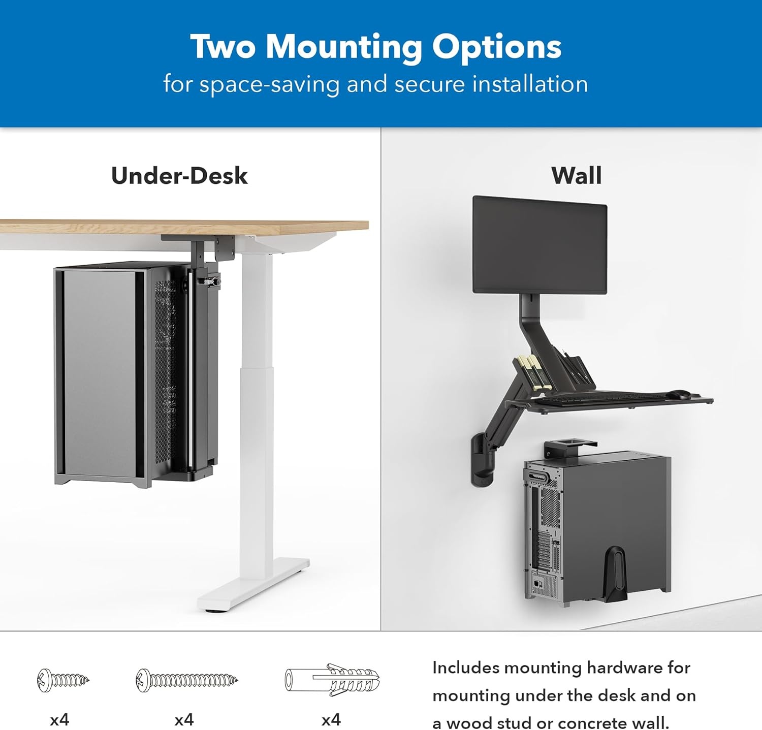 image:imageMountIt CPU Under Desk Mount Bracket Height Adjustable Heavy Duty Computer Tower Wall Mount 44 lbs Weight Capacity Adjustable Width Computer Case Holder Installation Under Desk or On Wall Black