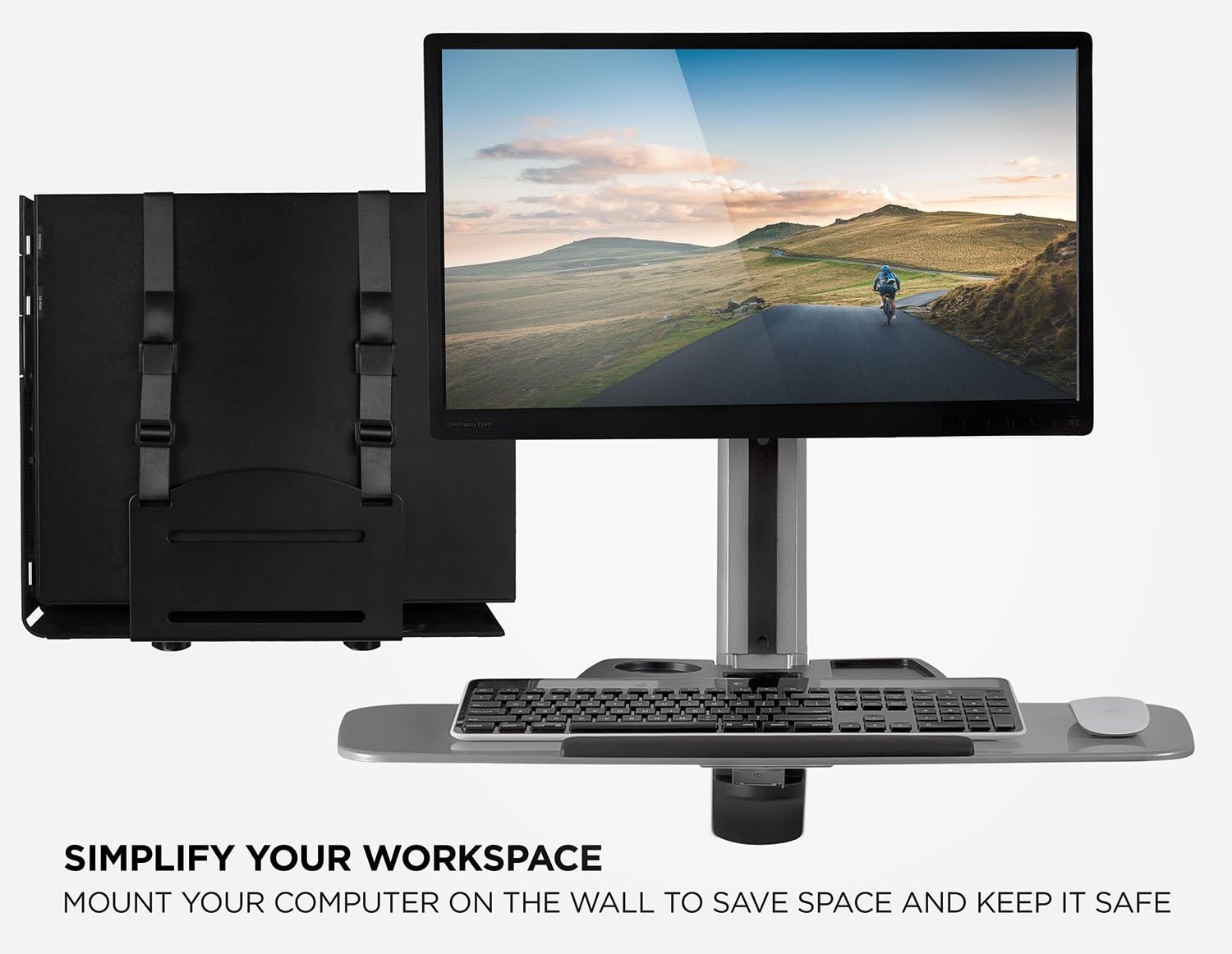 image:imageMountIt CPU Wall Mount Bracket Desktop Computer Tower Holder with Safety Straps Heavy Duty Size Adjustable CPU Holder Steel Black 22 Lbs Capacity Saves Floor and Desk Spacewall mount Pack of 2
