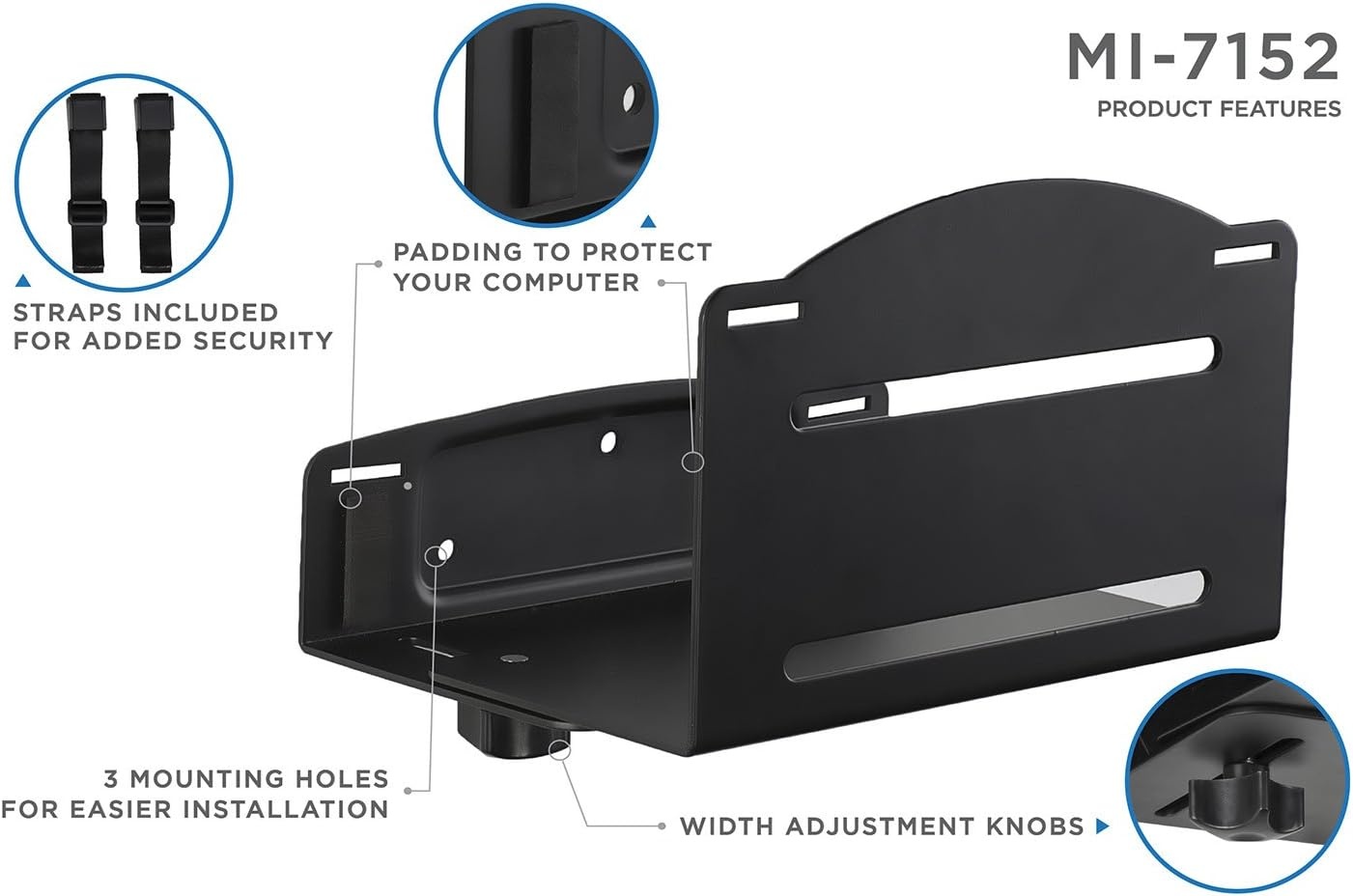 image:imageMountIt CPU Wall Mount Bracket Desktop Computer Tower Holder with Safety Straps Heavy Duty Size Adjustable CPU Holder Steel Black 22 Lbs Capacity Saves Floor and Desk Spacewall mount