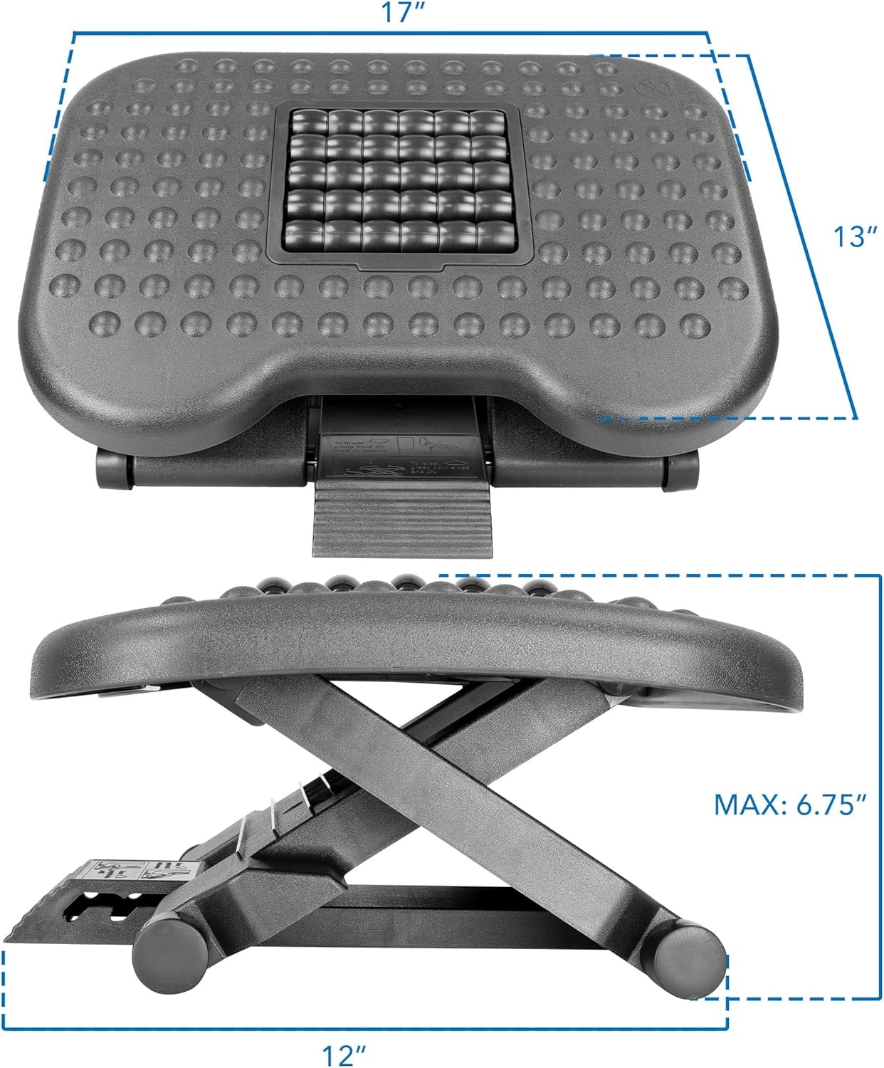 image:imageMountIt Ergonomic Under Desk Footrest with Massage Rollers Adjustable Height amp 30 Tilt Foot Rest Under Desk 425675 Office Foot Stool with Non Slip SurfaceBlack