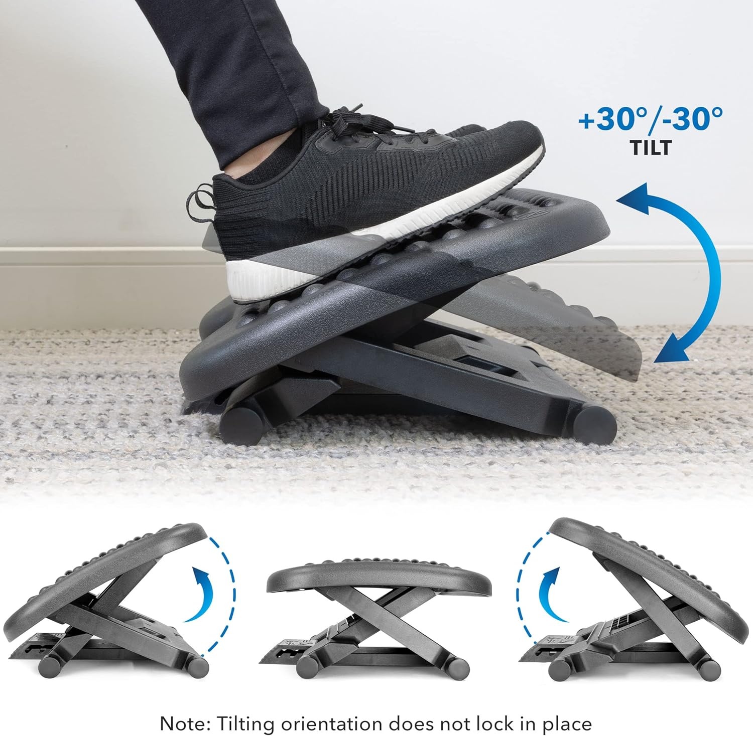 image:imageMountIt Ergonomic Under Desk Footrest with Massage Rollers Adjustable Height amp 30 Tilt Foot Rest Under Desk 425675 Office Foot Stool with Non Slip SurfaceBlack