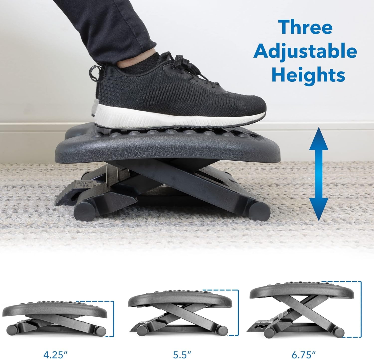 image:imageMountIt Ergonomic Under Desk Footrest with Massage Rollers Adjustable Height amp 30 Tilt Foot Rest Under Desk 425675 Office Foot Stool with Non Slip SurfaceBlack