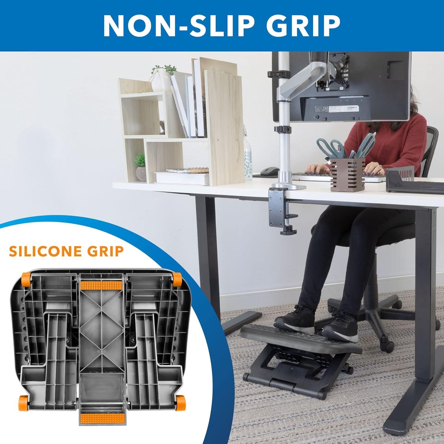 image:imageMountIt Ergonomic Under Desk Footrest with Massage Rollers Adjustable Height amp 30 Tilt Foot Rest Under Desk 425675 Office Foot Stool with Non Slip SurfaceBlack