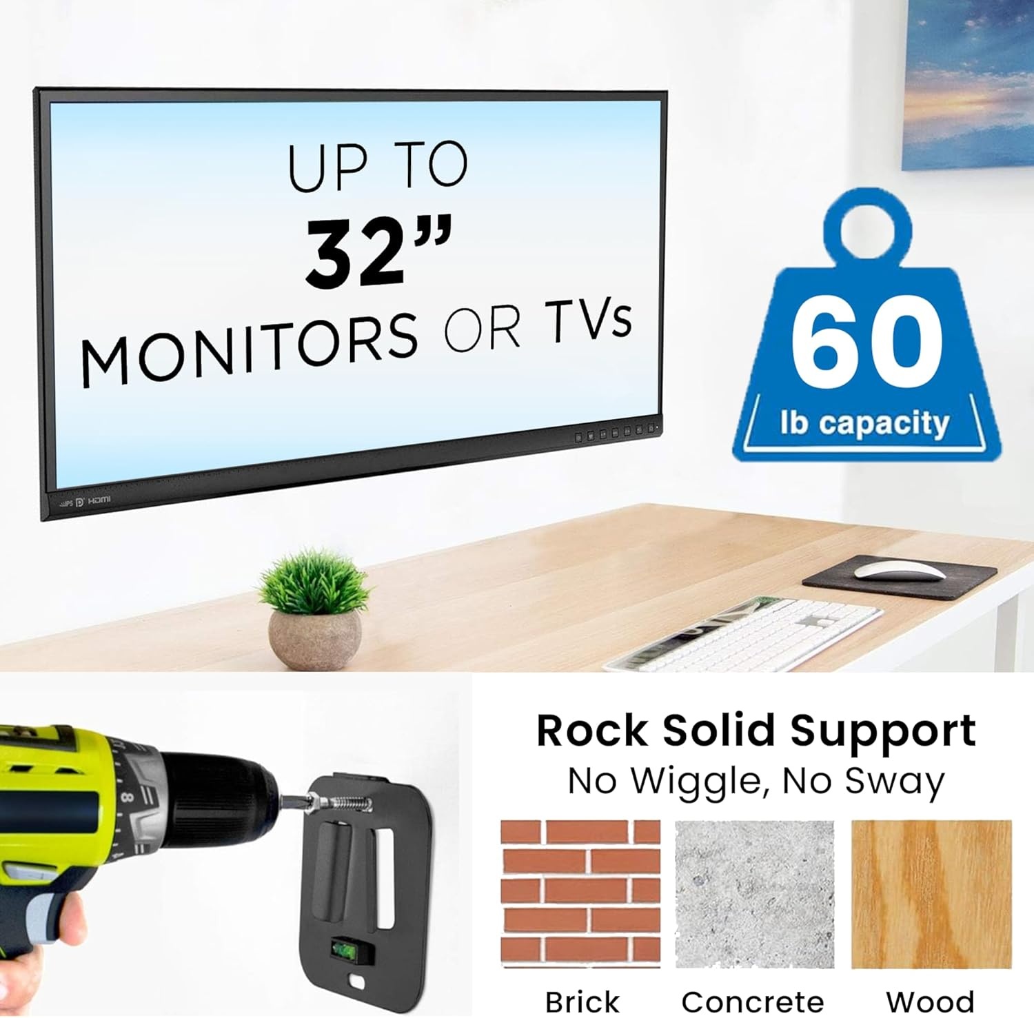 image:imageMountIt Fixed TV Wall Mount Ultra Low Profile 094 Fits 1350 TVs amp Monitors up to 66 lbs VESA 75x75200x200 Flush Mount Single Stud Small Flat TV Wall Bracket for Bedroom amp Office13 32 Screens