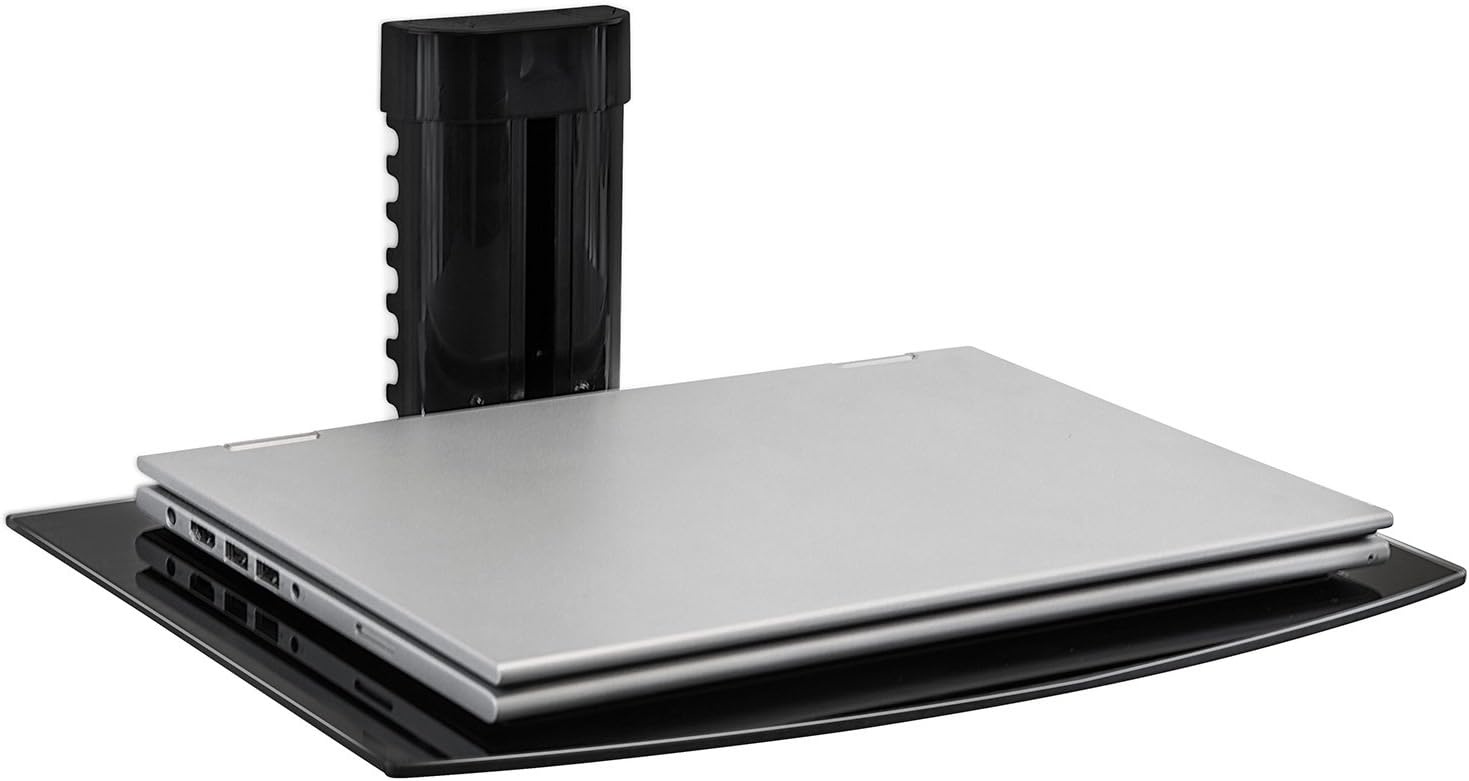 image:imageMountIt Floating TV Shelf Wall Mounted Shelf for Receiver Cable Box PlayStation Xbox DVD Player Projector and AV Components 176 Lbs Capacity 1 Shelf Tinted Tempered Glass Black1shelf